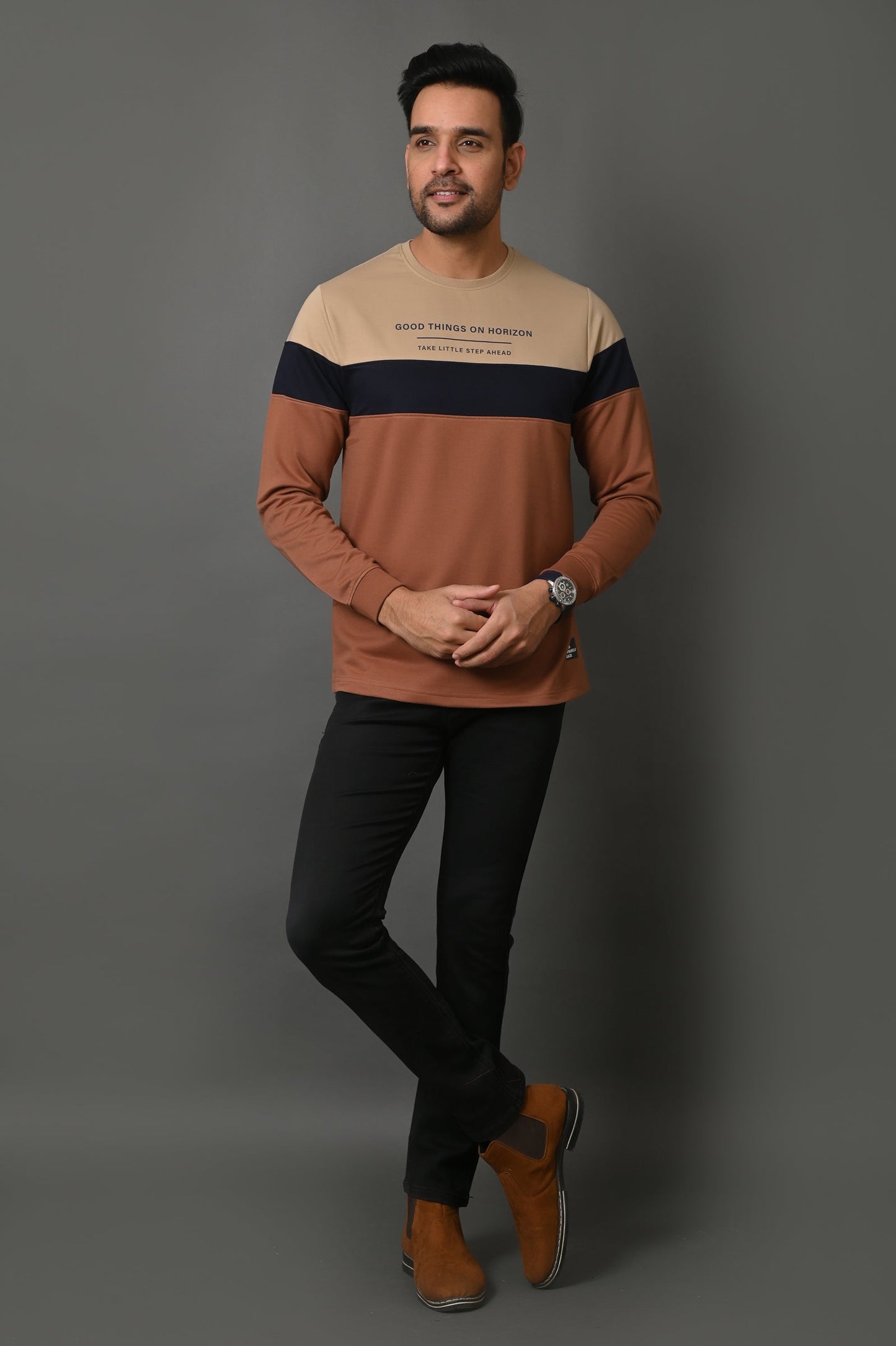 Arbour Men Round Neck Stripes Full Sleeves T-Shirt