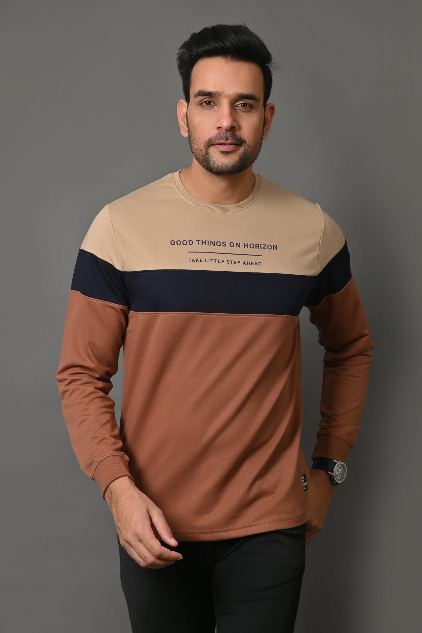 Arbour Men Round Neck Stripes Full Sleeves T-Shirt