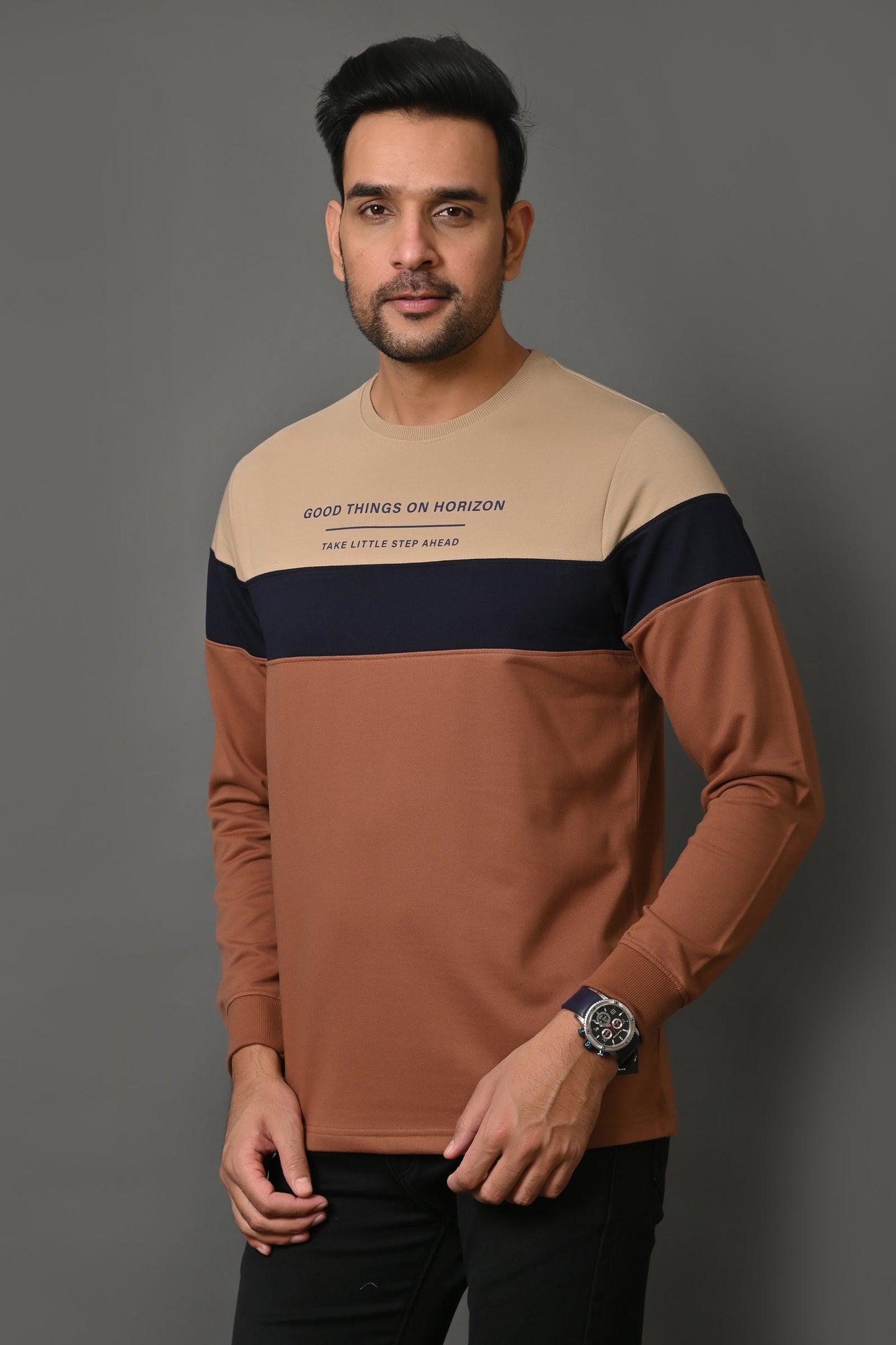 Arbour Men Round Neck Stripes Full Sleeves T-Shirt