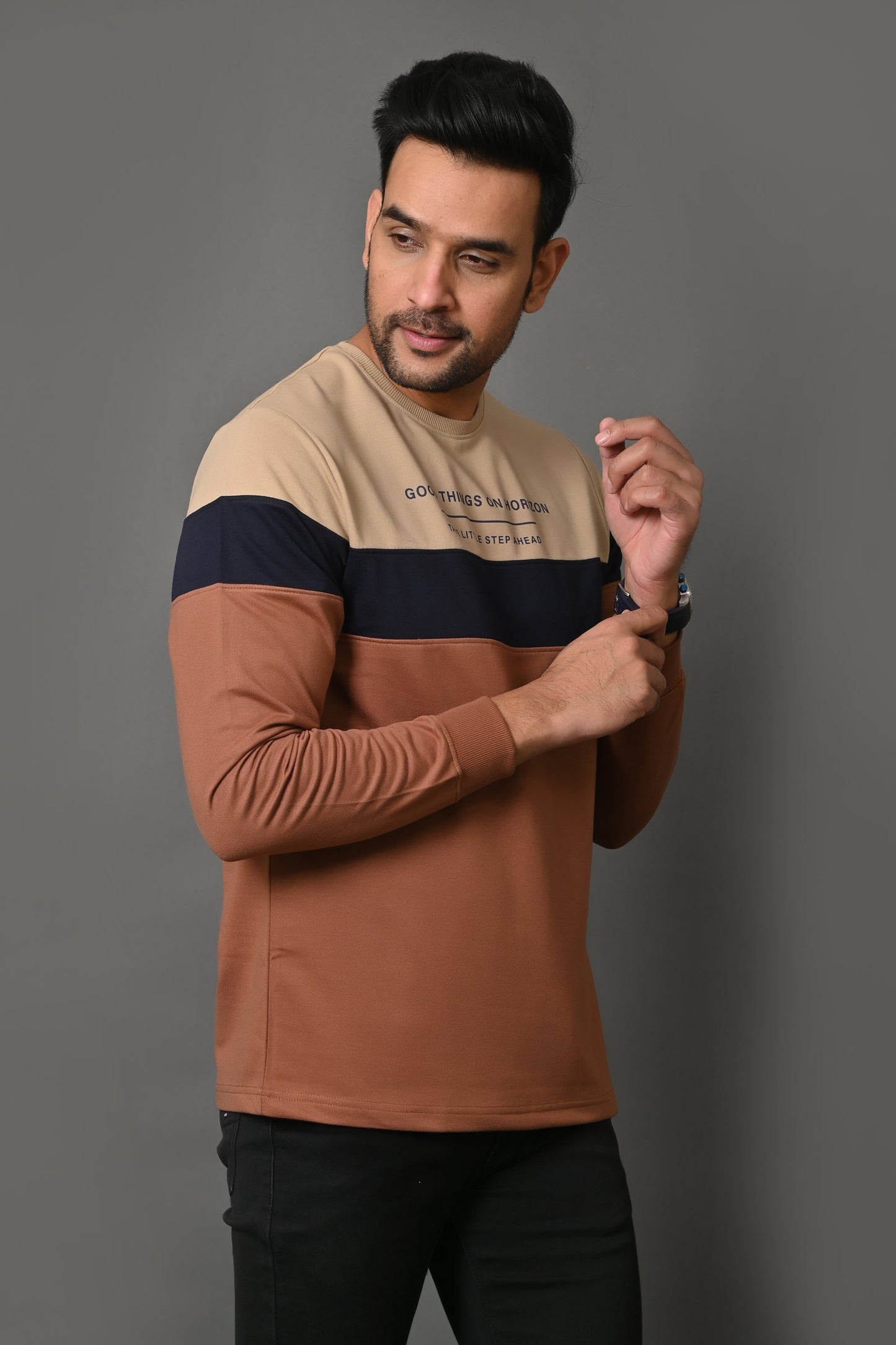 Arbour Men Round Neck Stripes Full Sleeves T-Shirt