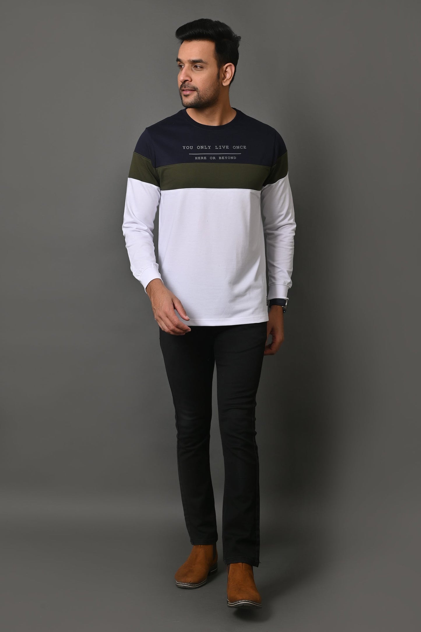 Arbour Men Round Neck Stripes Full Sleeves T-Shirt