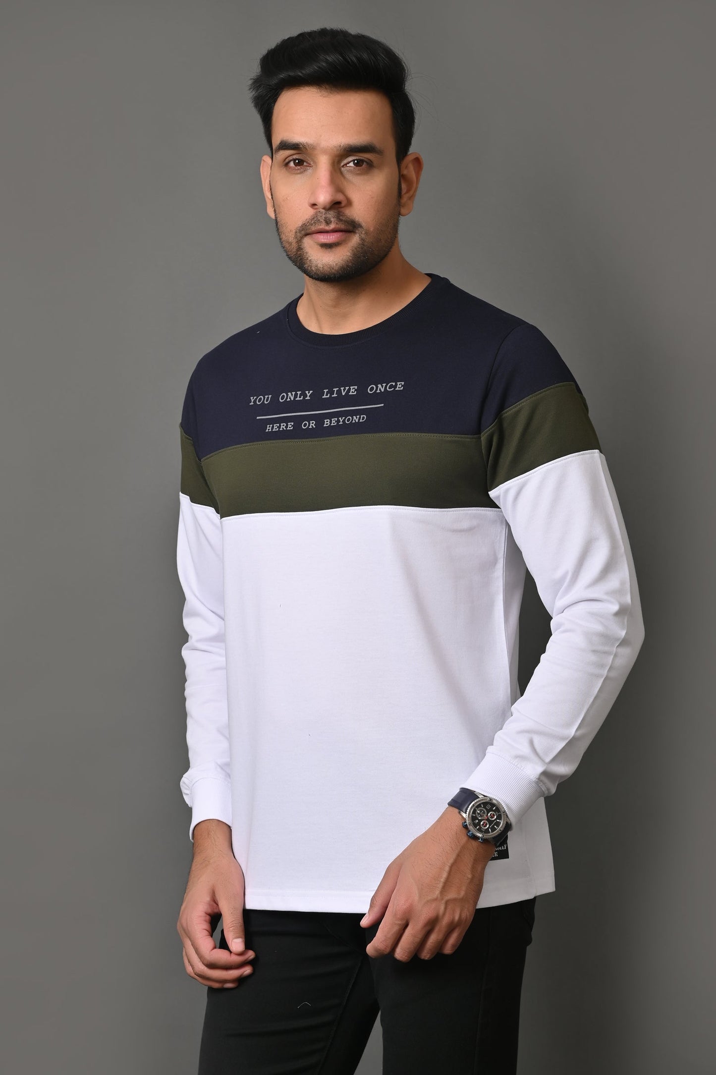 Arbour Men Round Neck Stripes Full Sleeves T-Shirt