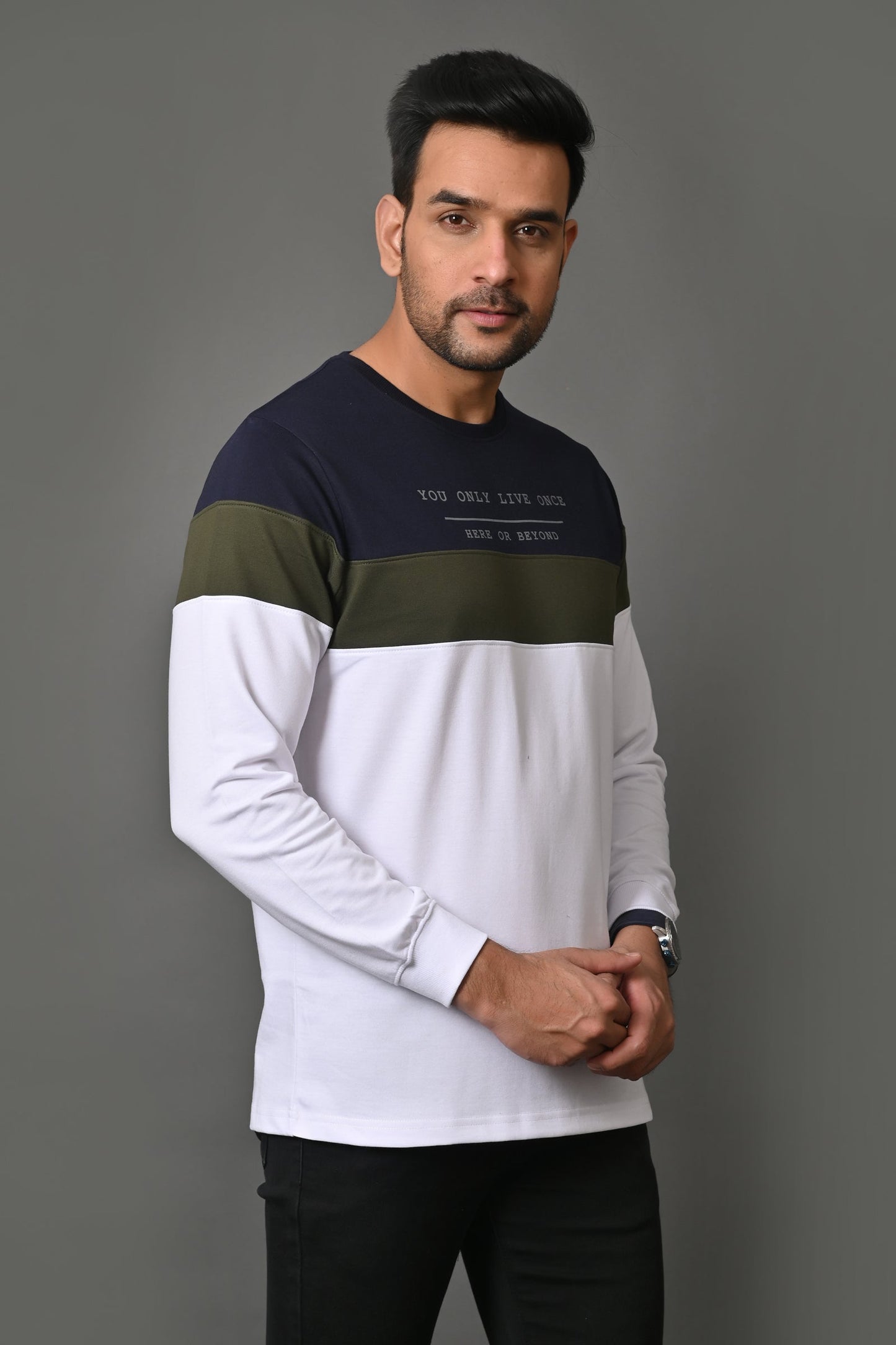 Arbour Men Round Neck Stripes Full Sleeves T-Shirt