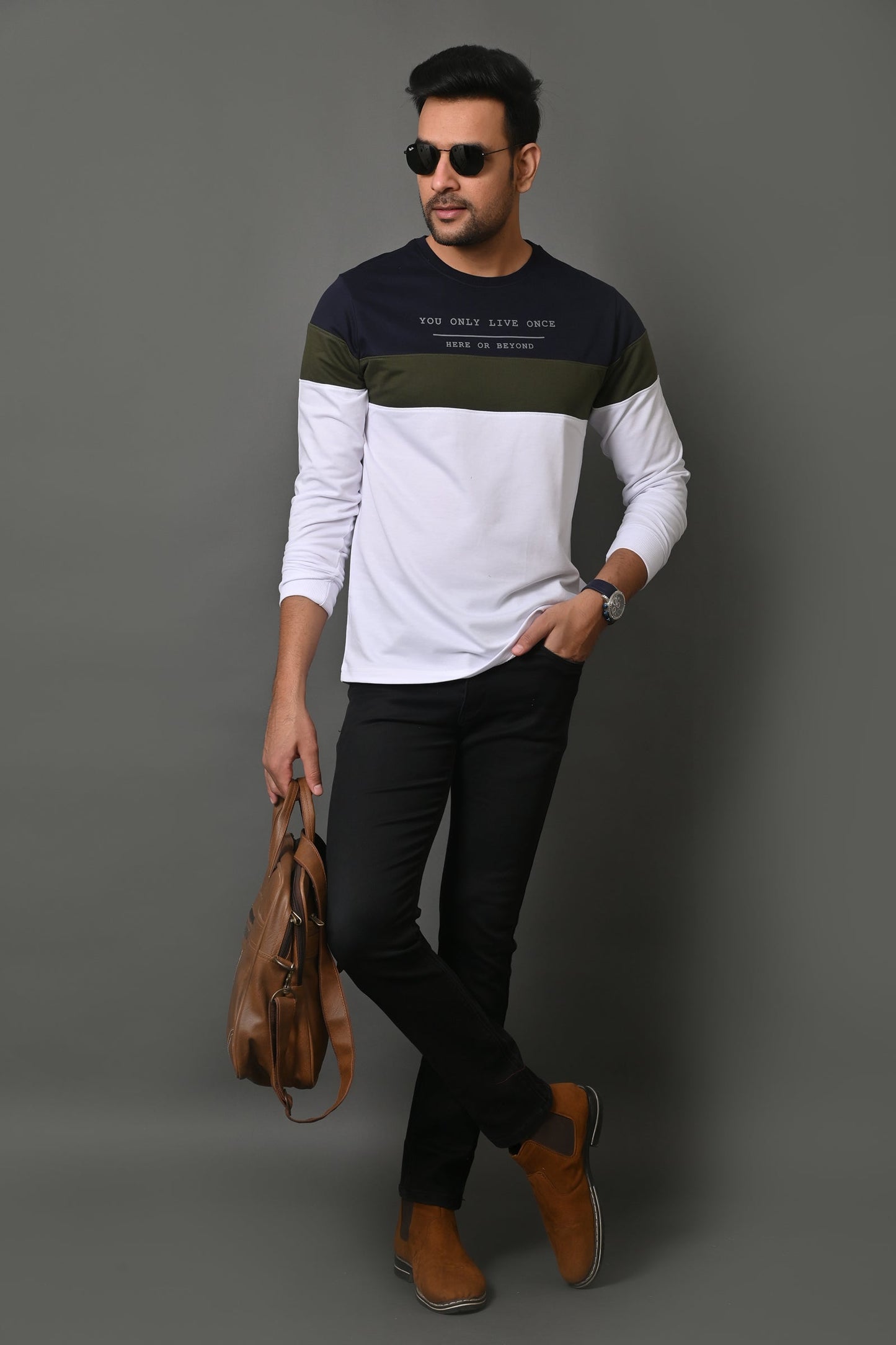 Arbour Men Round Neck Stripes Full Sleeves T-Shirt