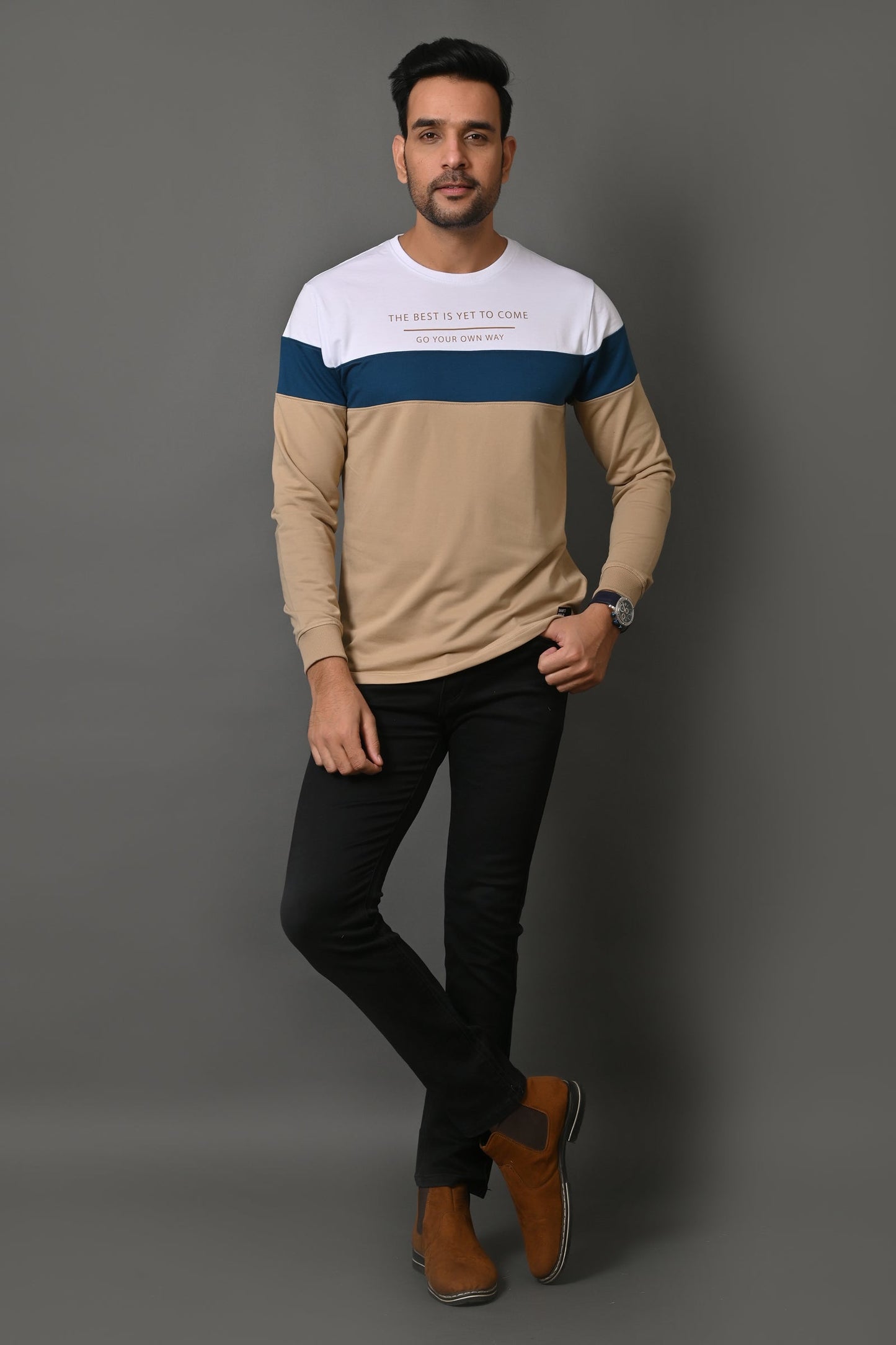 Arbour Men Round Neck Stripes Full Sleeves T-Shirt