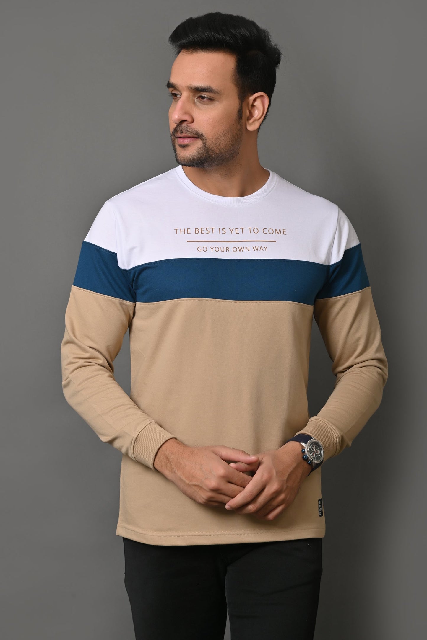 Arbour Men Round Neck Stripes Full Sleeves T-Shirt