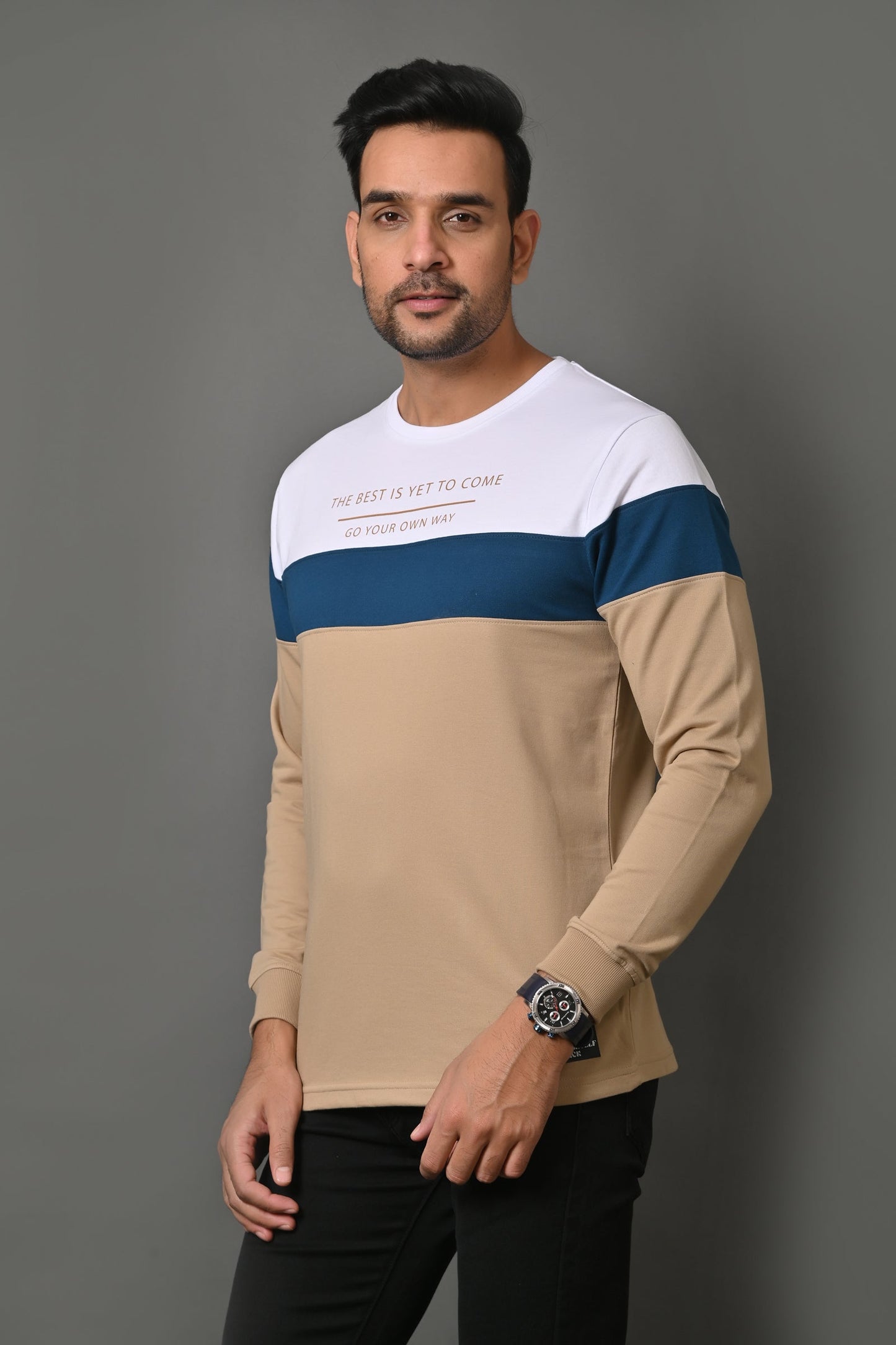 Arbour Men Round Neck Stripes Full Sleeves T-Shirt