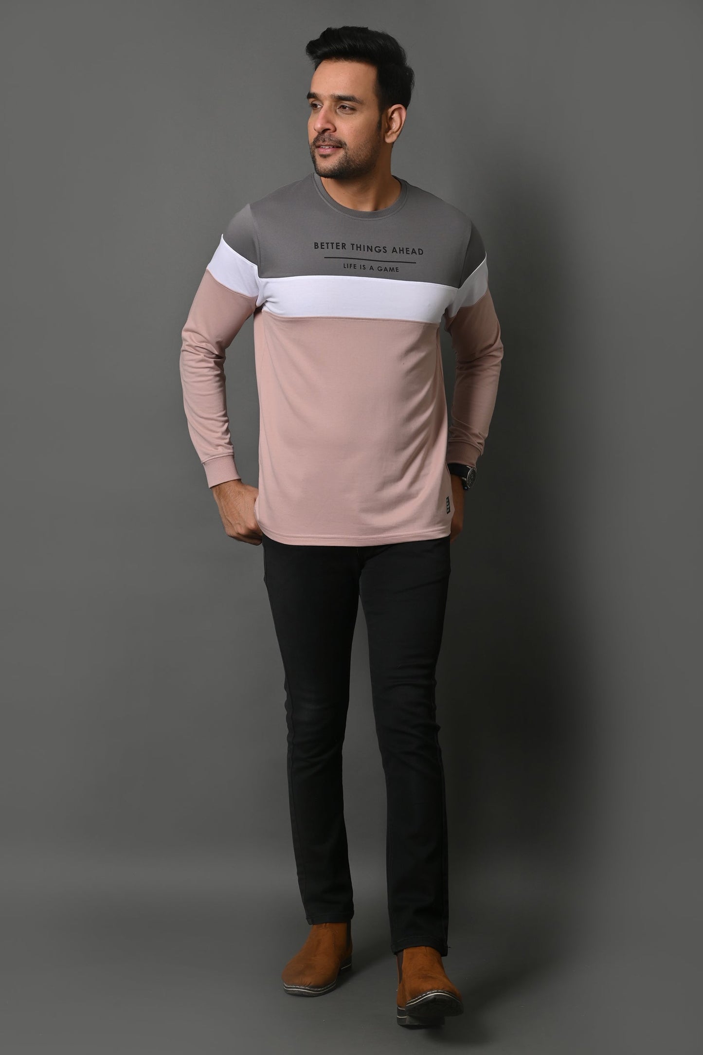 Arbour Men Round Neck Stripes Full Sleeves T-Shirt