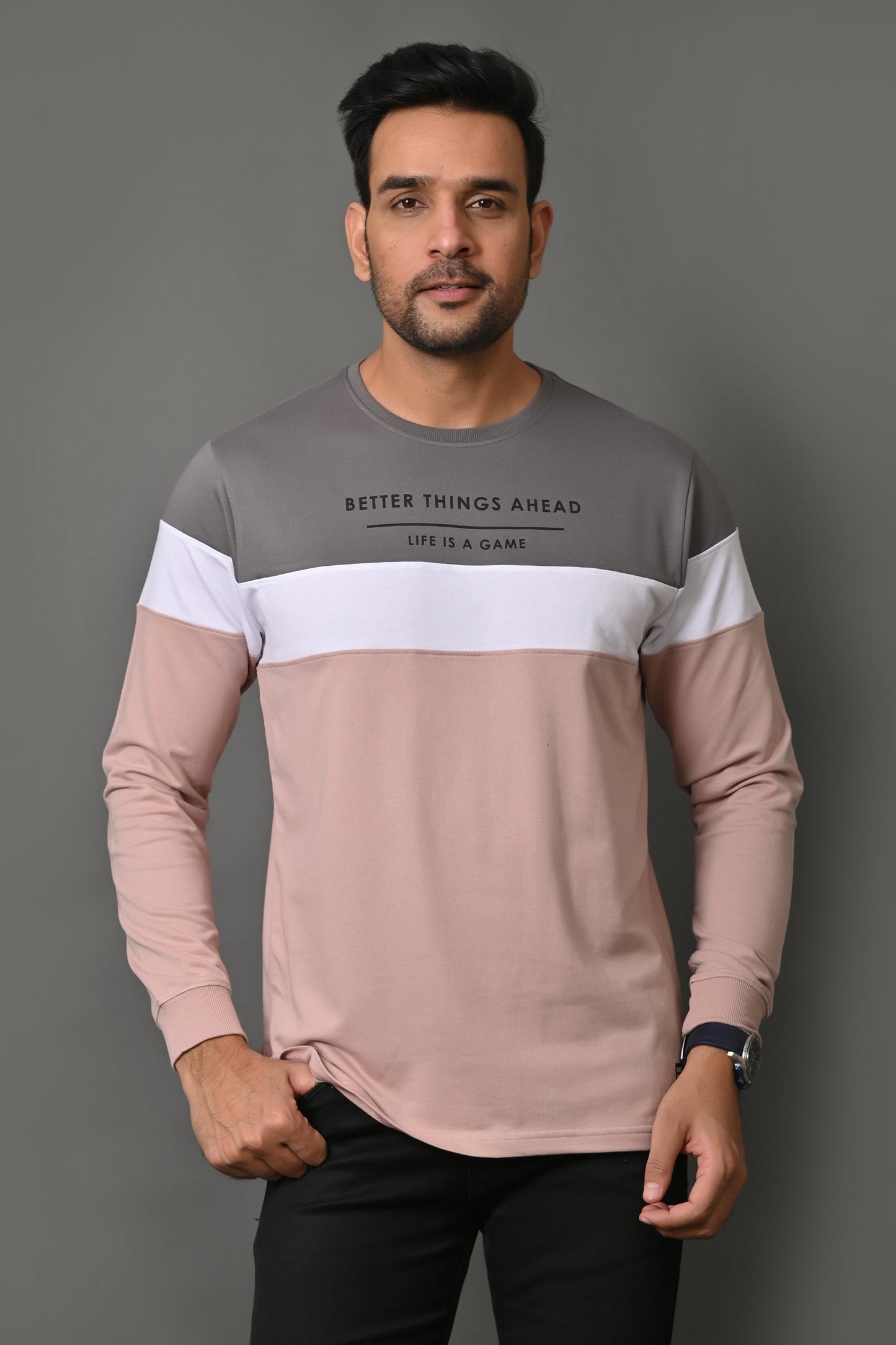 Arbour Men Round Neck Stripes Full Sleeves T-Shirt