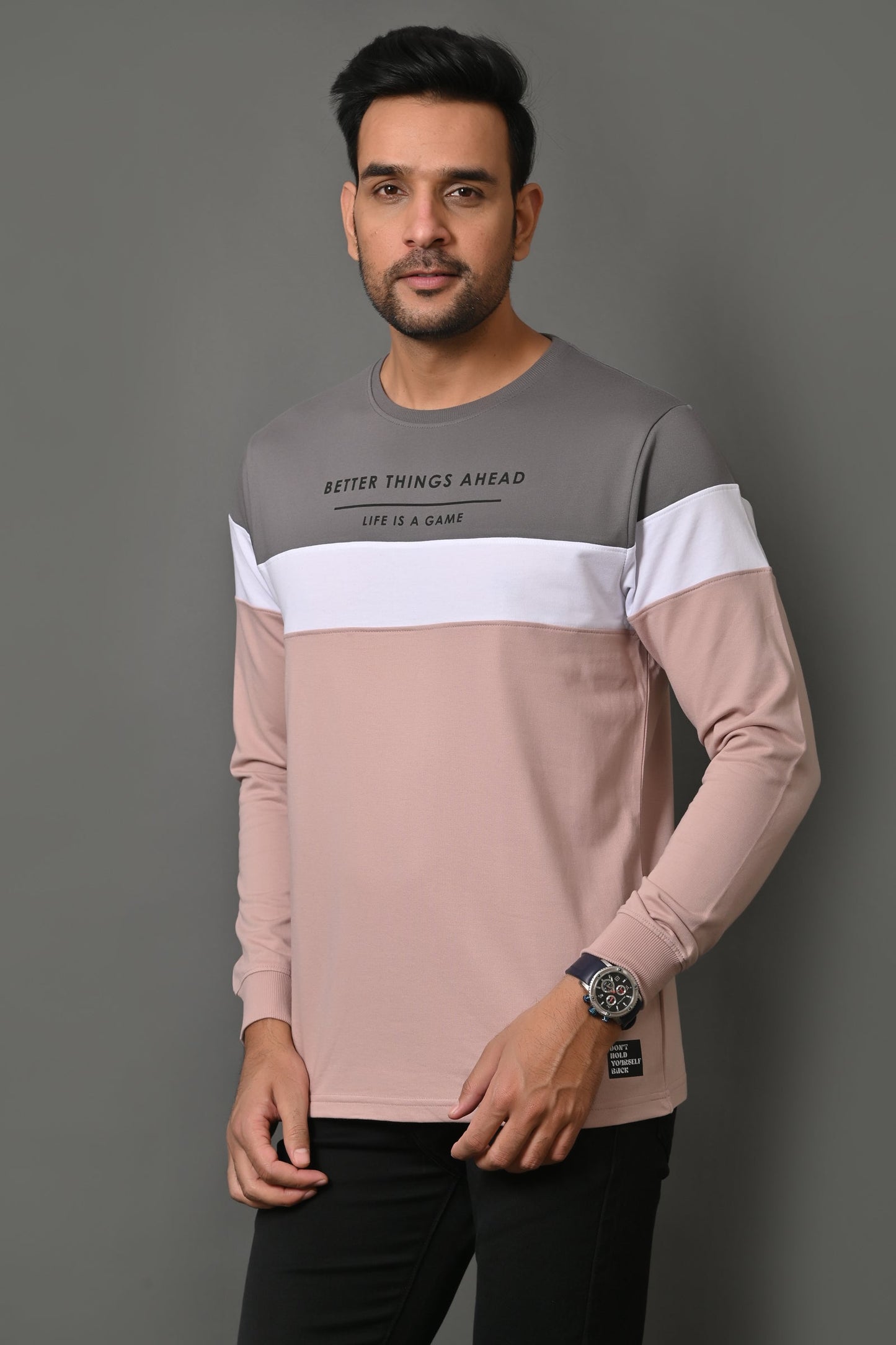 Arbour Men Round Neck Stripes Full Sleeves T-Shirt