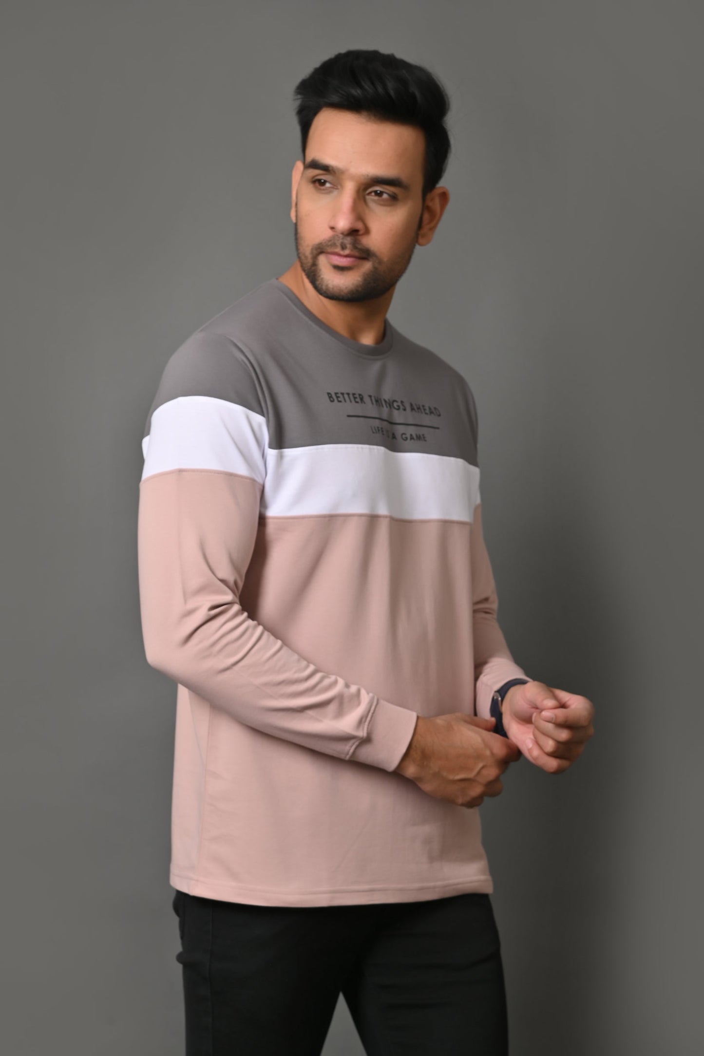 Arbour Men Round Neck Stripes Full Sleeves T-Shirt