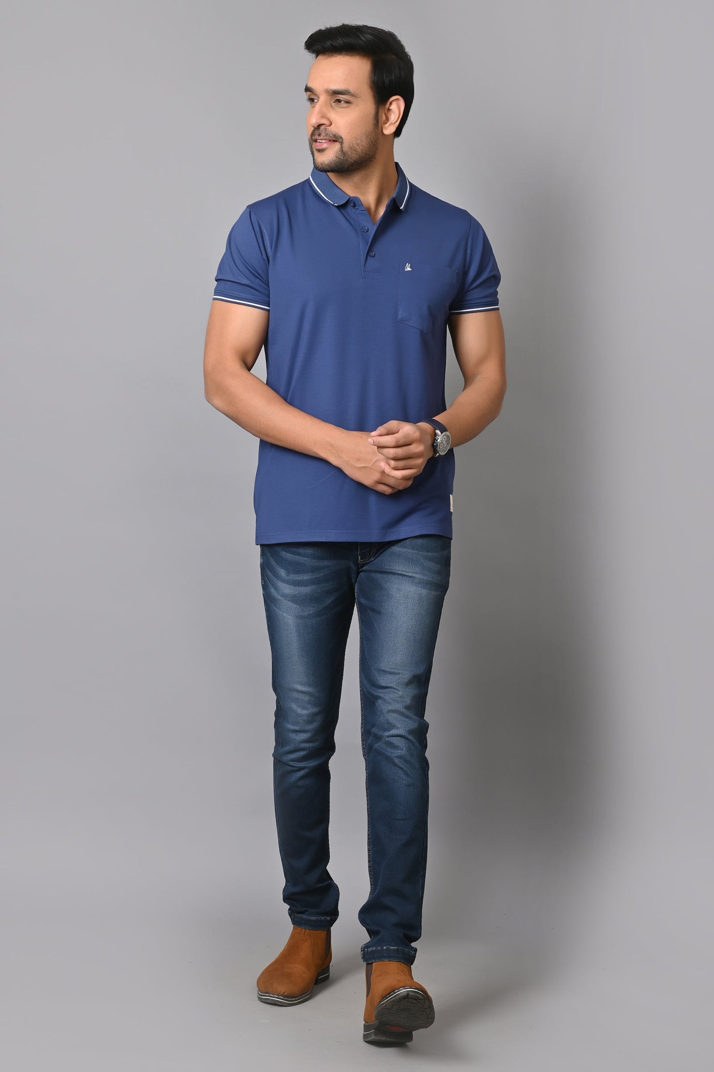 Arbour Men Polo Neck Solid Pocket Half Sleeves T-Shirt