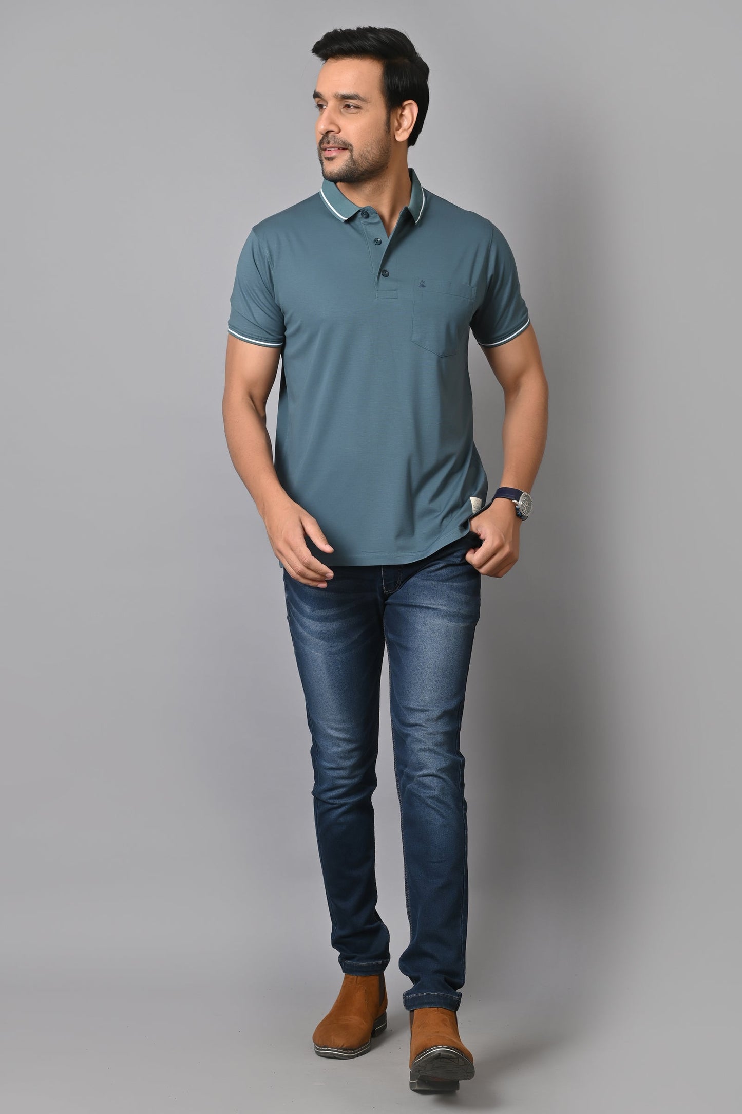 Arbour Men Polo Neck Solid Pocket Half Sleeves T-Shirt