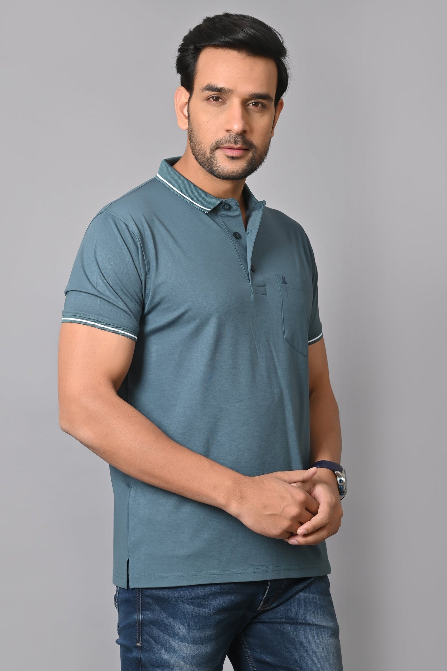 Arbour Men Polo Neck Solid Pocket Half Sleeves T-Shirt