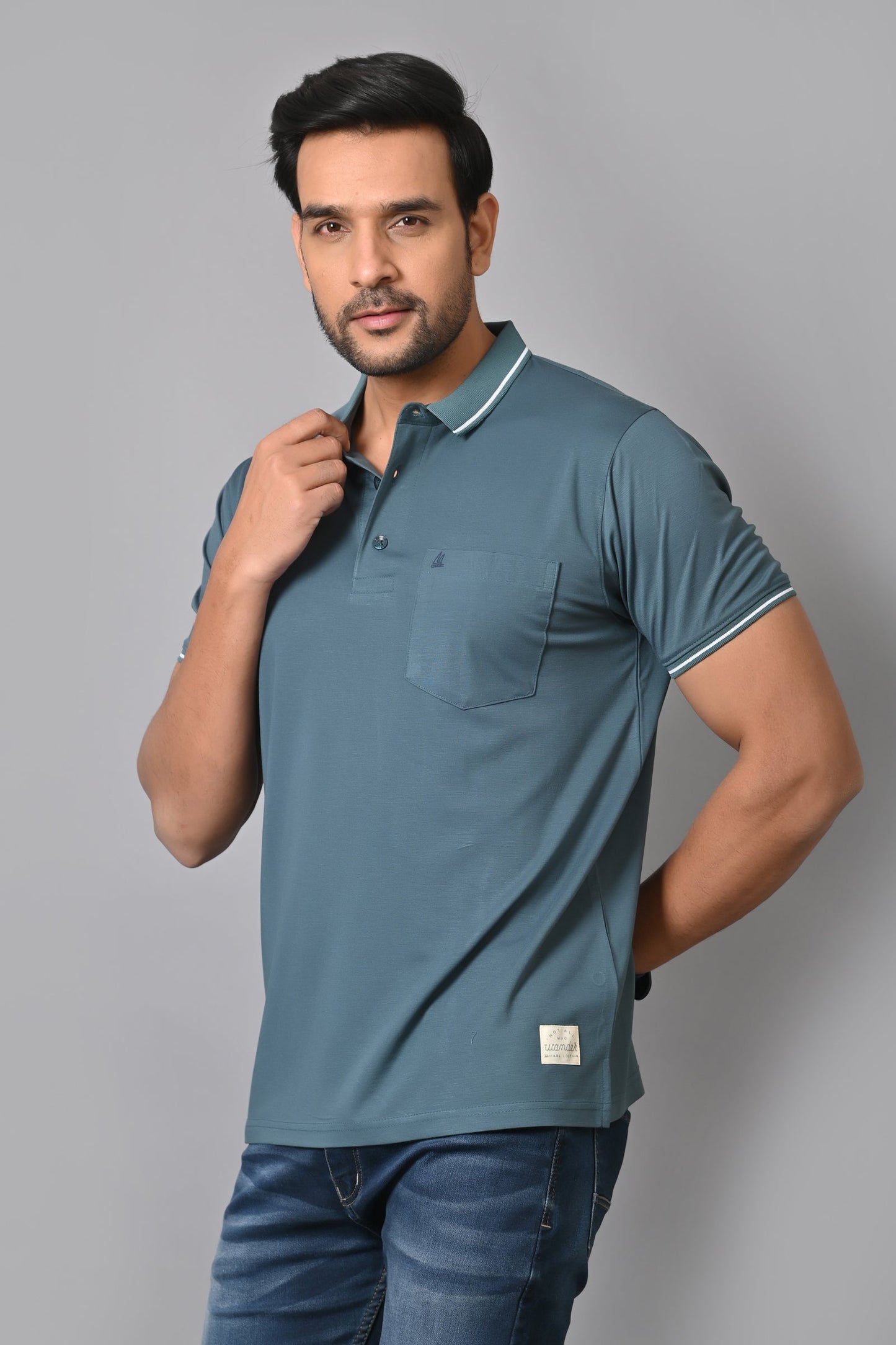 Arbour Men Polo Neck Solid Pocket Half Sleeves T-Shirt