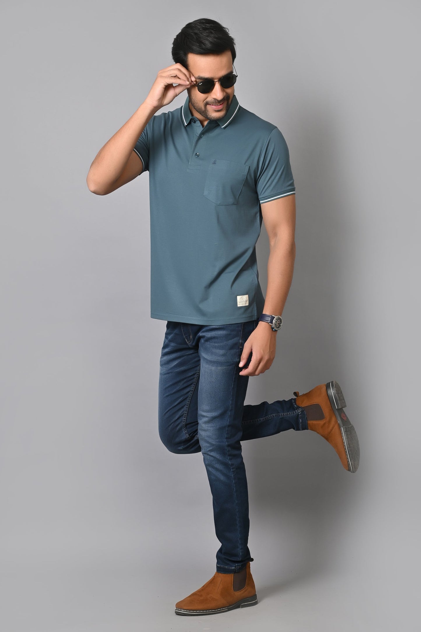 Arbour Men Polo Neck Solid Pocket Half Sleeves T-Shirt