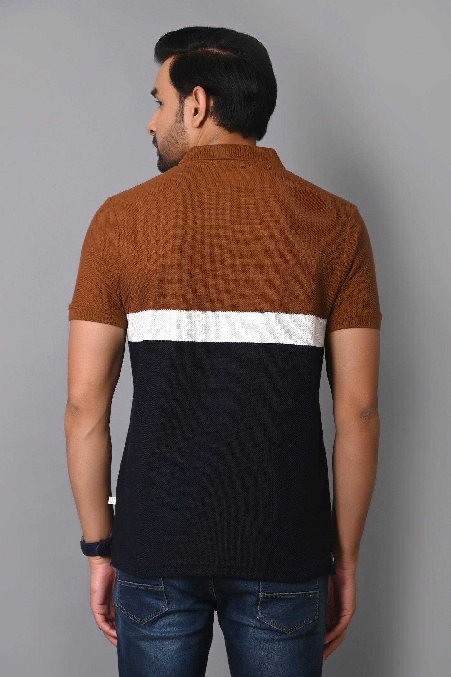 Arbour Men Polo Neck Cotton Color Block Casual Half Sleeves T-Shirt