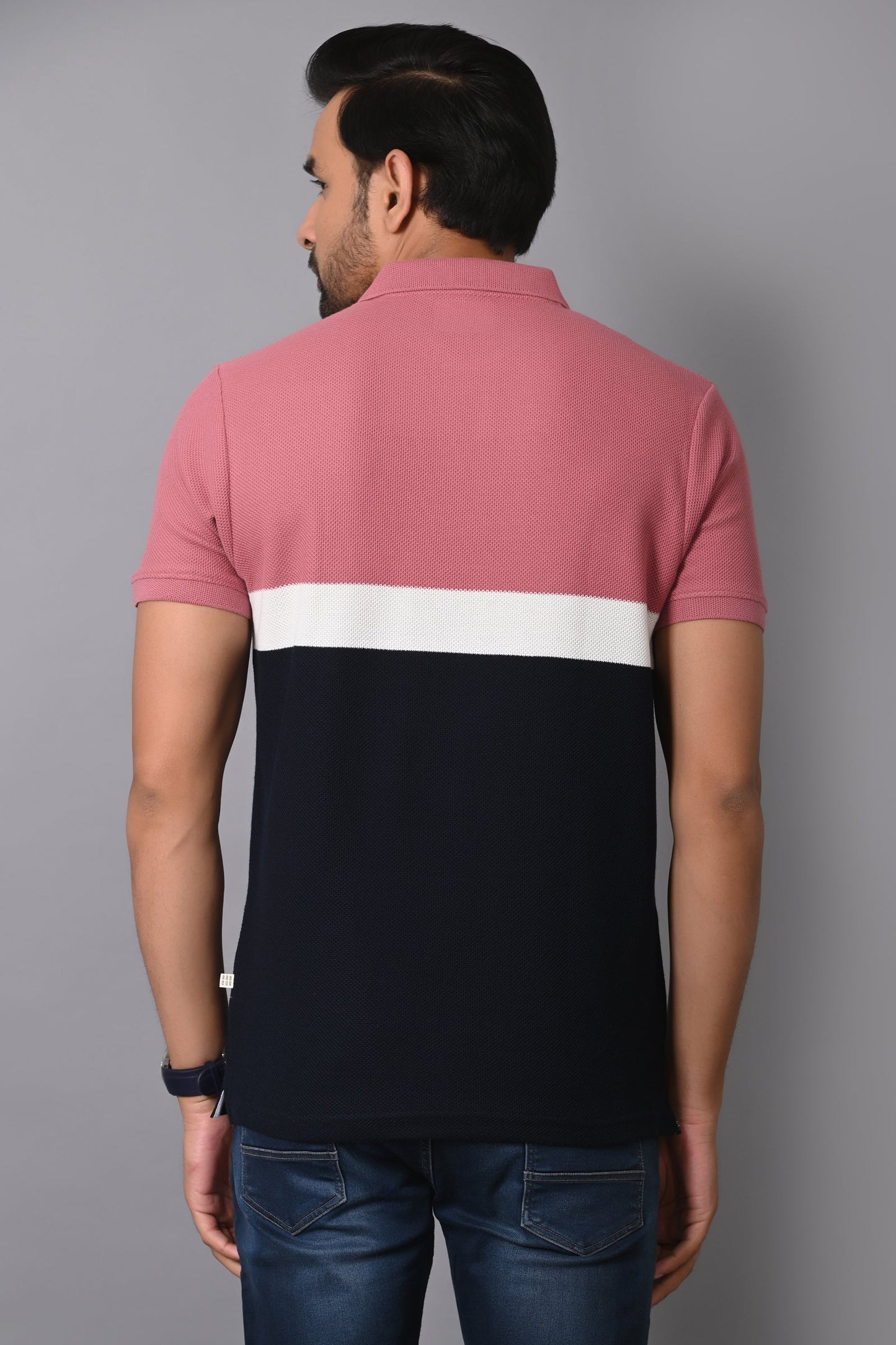 Arbour Men Polo Neck Cotton Color Block Casual Half Sleeves T-Shirt