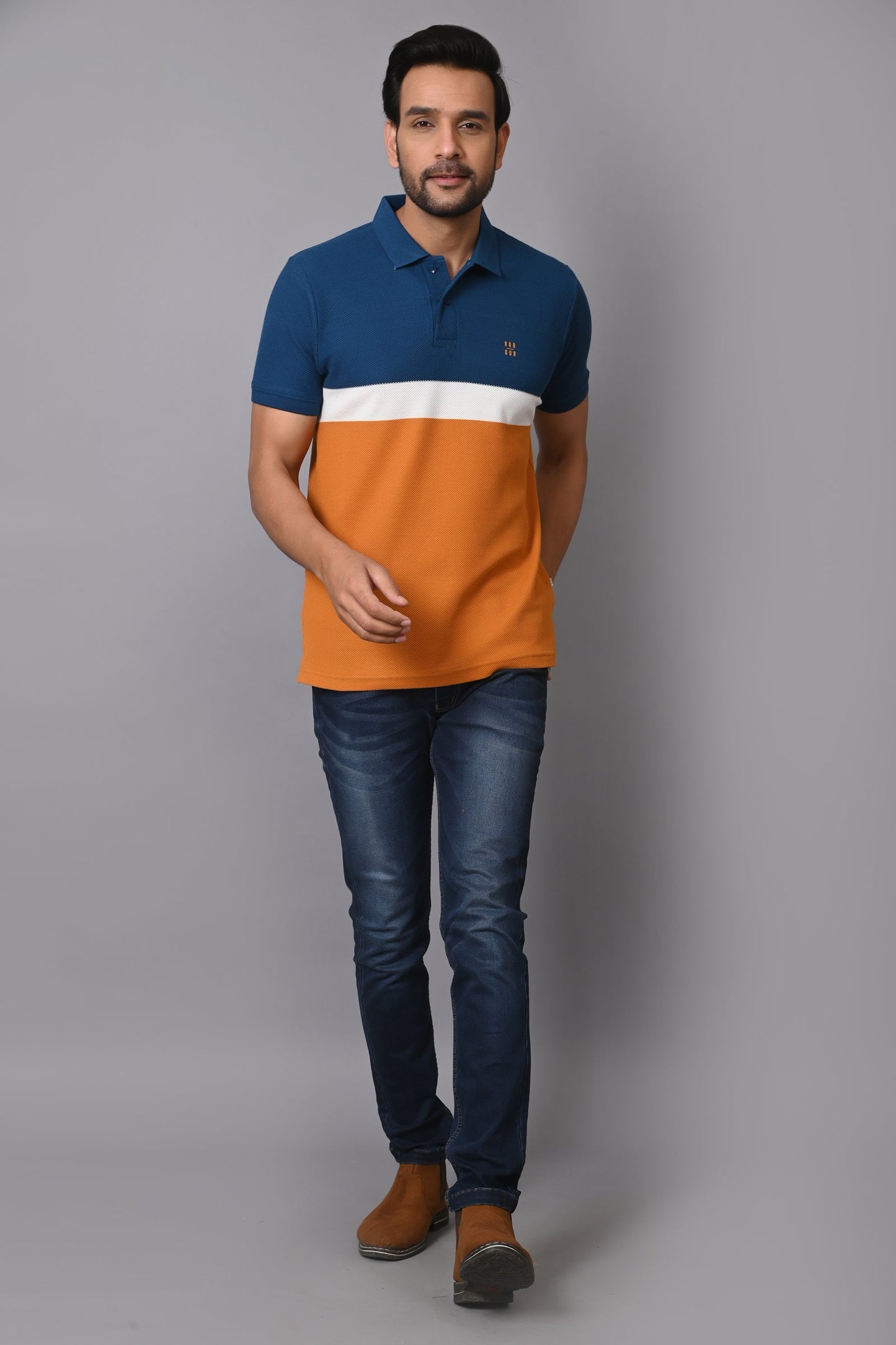 Arbour Men Polo Neck Cotton Color Block Casual Half Sleeves T-Shirt