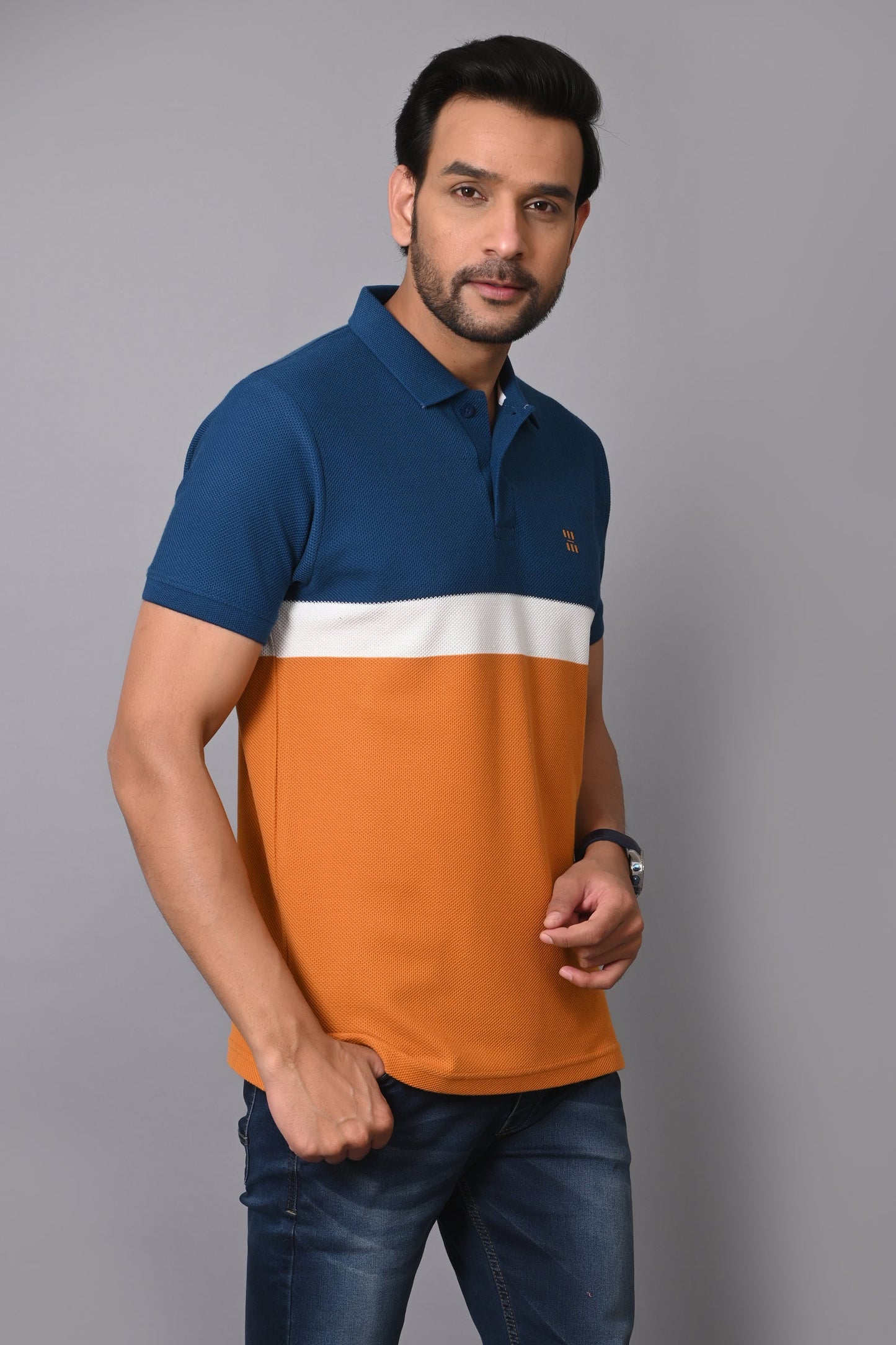 Arbour Men Polo Neck Cotton Color Block Casual Half Sleeves T-Shirt