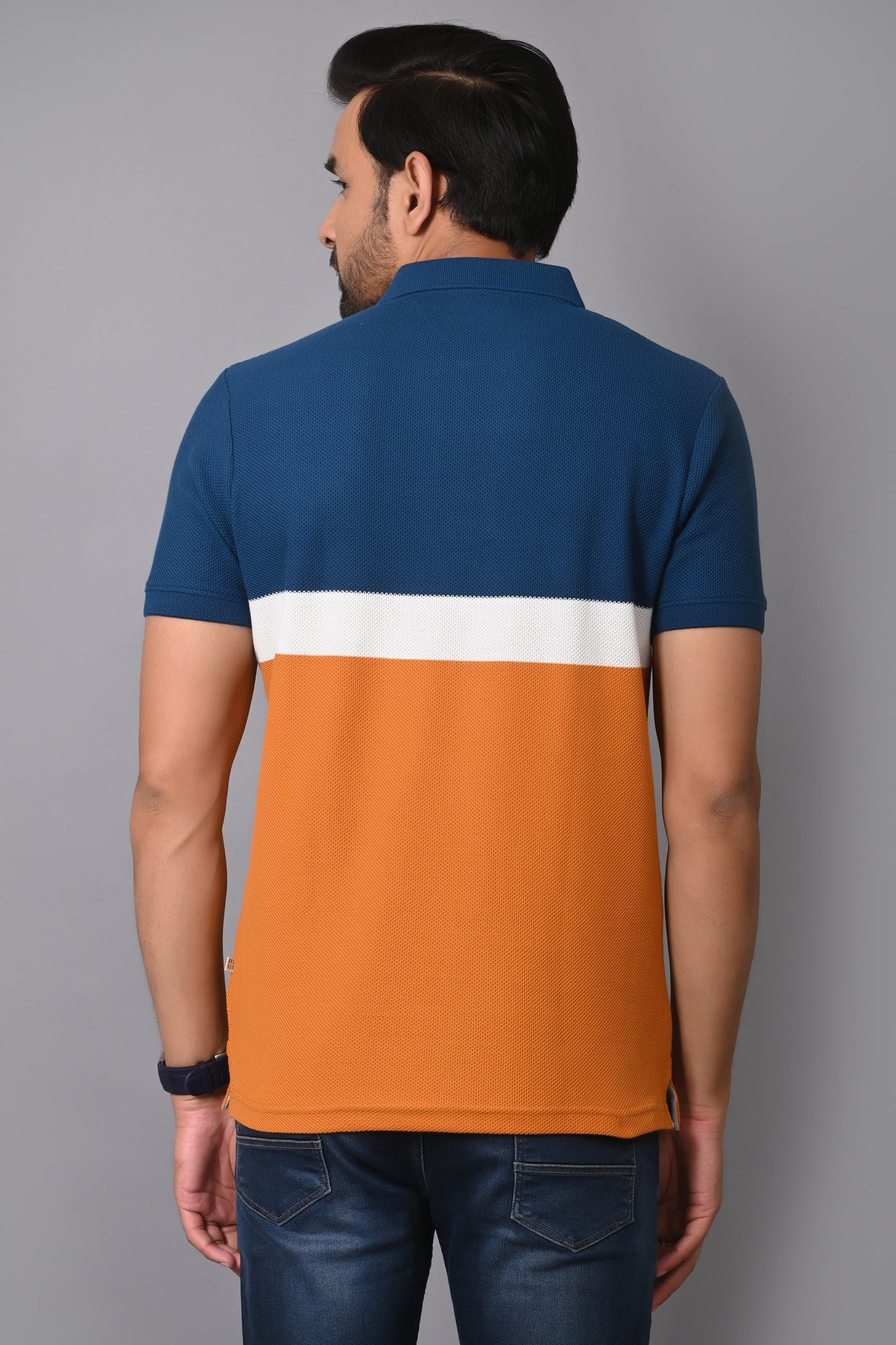 Arbour Men Polo Neck Cotton Color Block Casual Half Sleeves T-Shirt