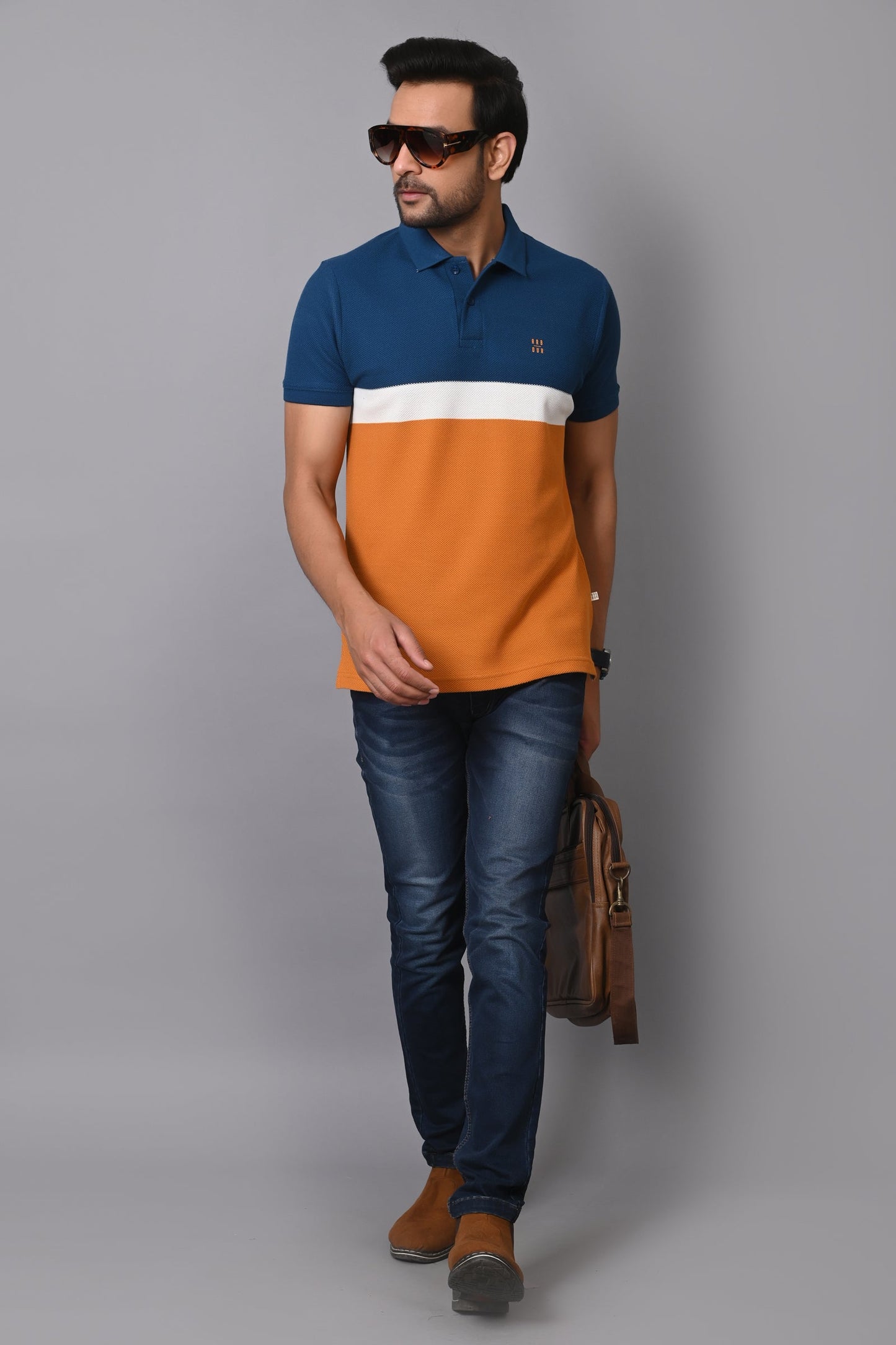 Arbour Men Polo Neck Cotton Color Block Casual Half Sleeves T-Shirt