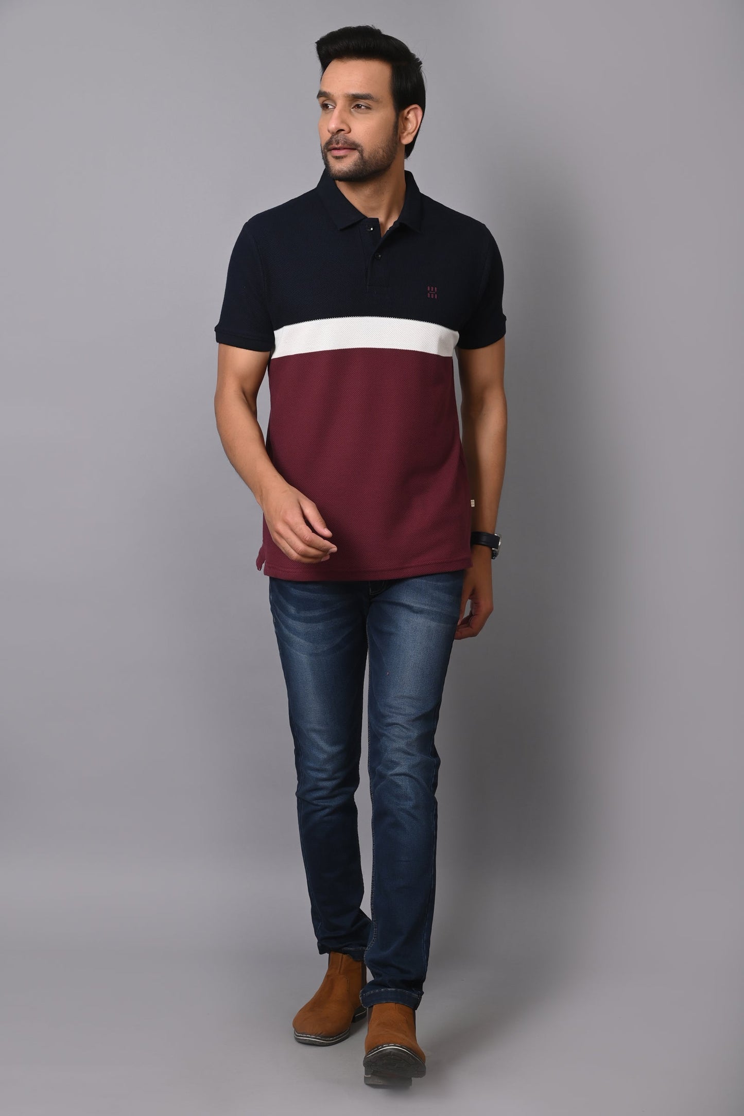 Arbour Men Polo Neck Cotton Color Block Casual Half Sleeves T-Shirt