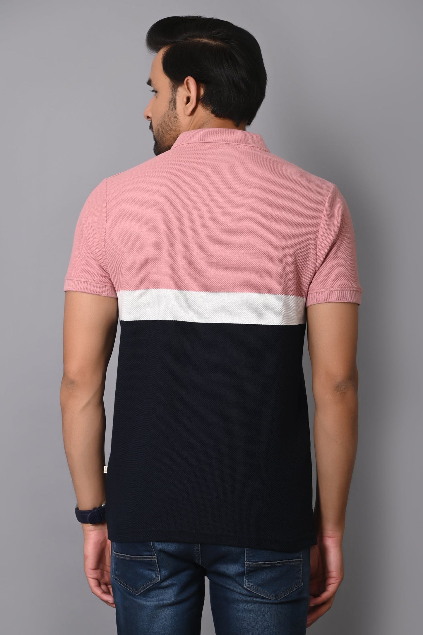 Arbour Men Polo Neck Cotton Color Block Casual Half Sleeves T-Shirt