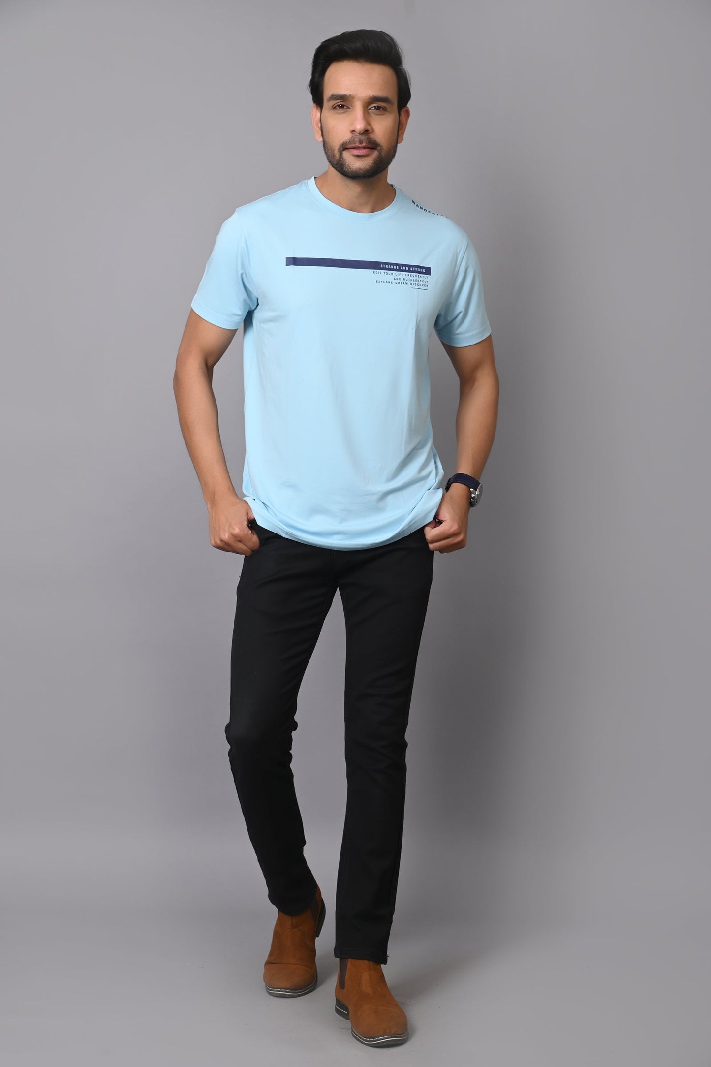 Arbour Men Round Neck Slim Fit Half Sleeves T-Shirt