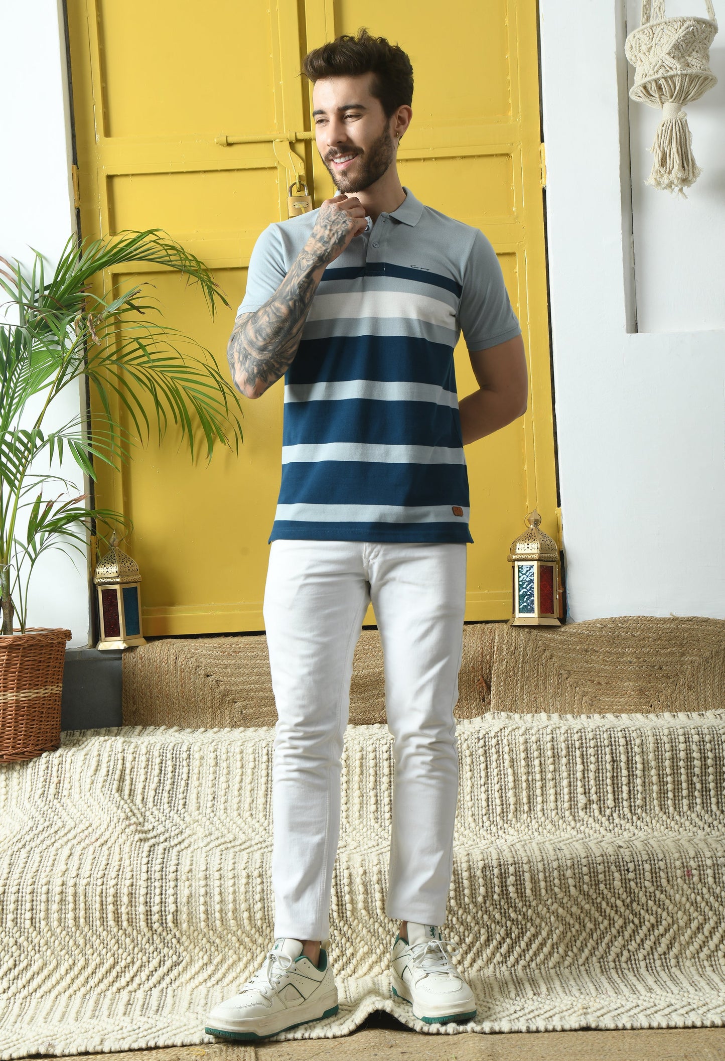 Arbour Men Polo Neck Stripes casual Slim Fit T-Shirt