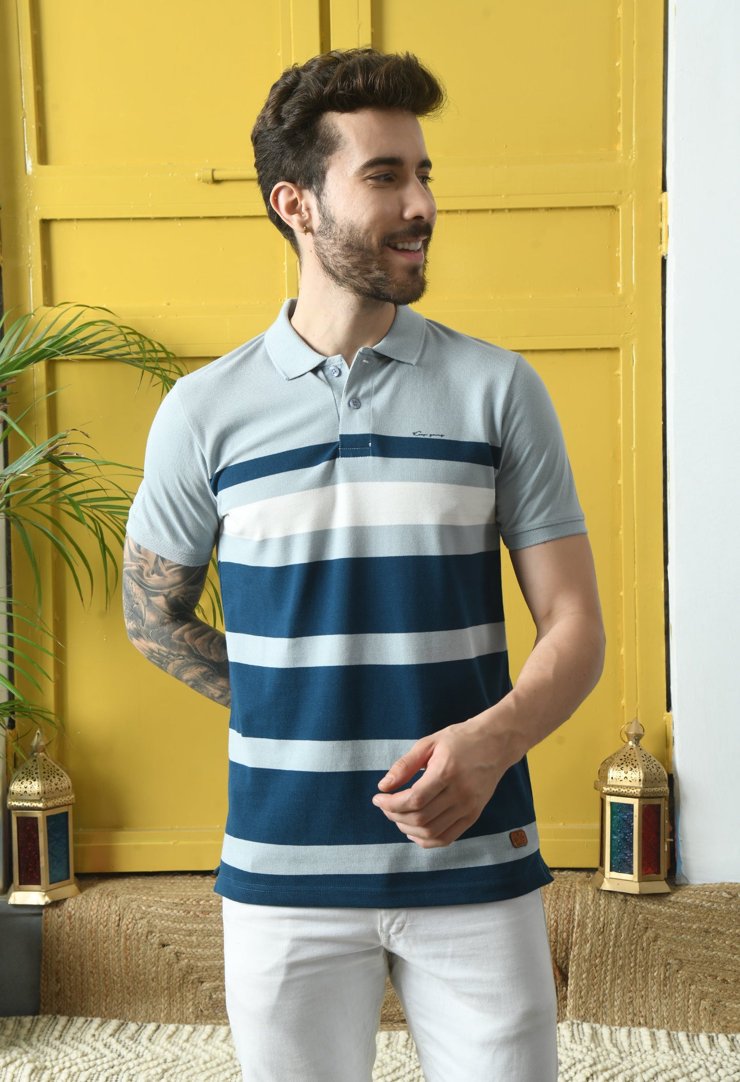 Arbour Men Polo Neck Stripes casual Slim Fit T-Shirt