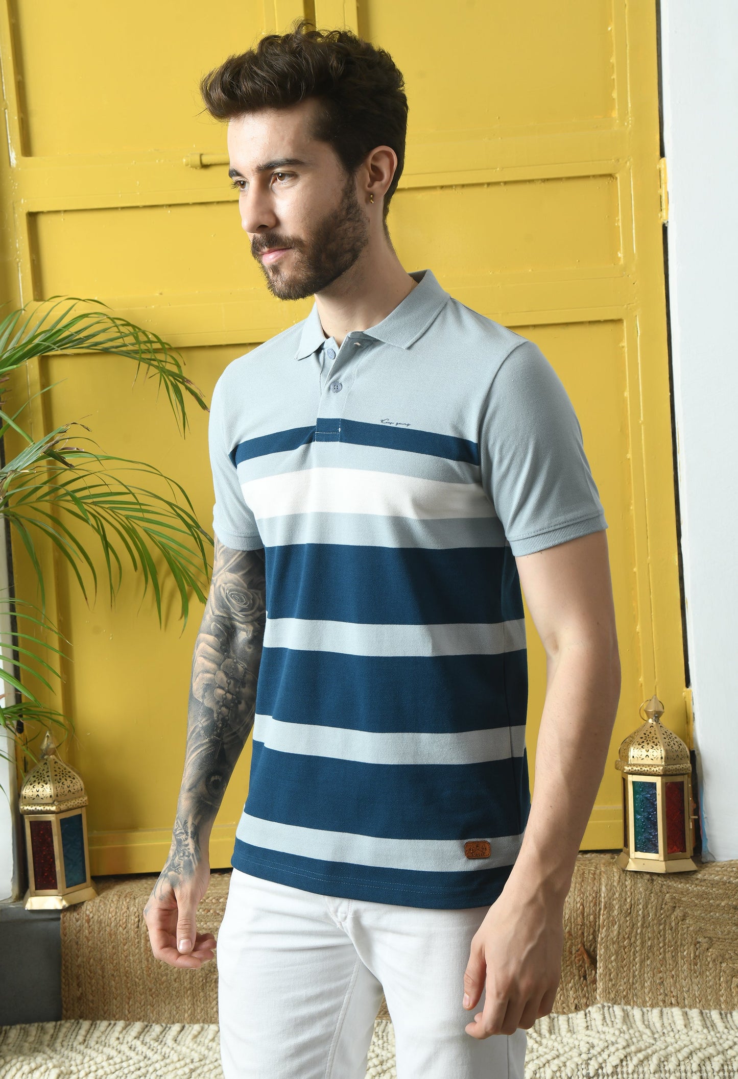 Arbour Men Polo Neck Stripes casual Slim Fit T-Shirt