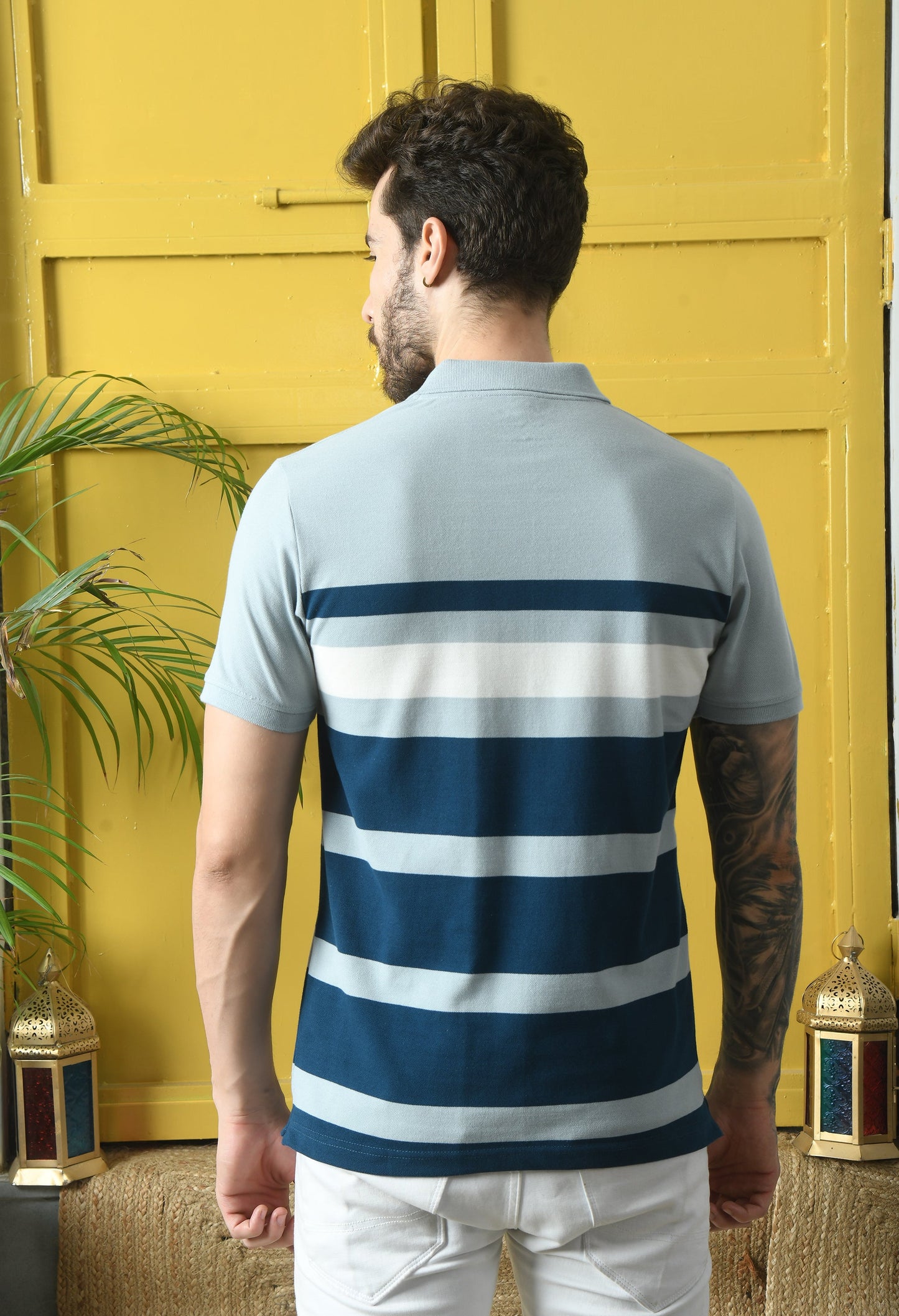 Arbour Men Polo Neck Stripes casual Slim Fit T-Shirt