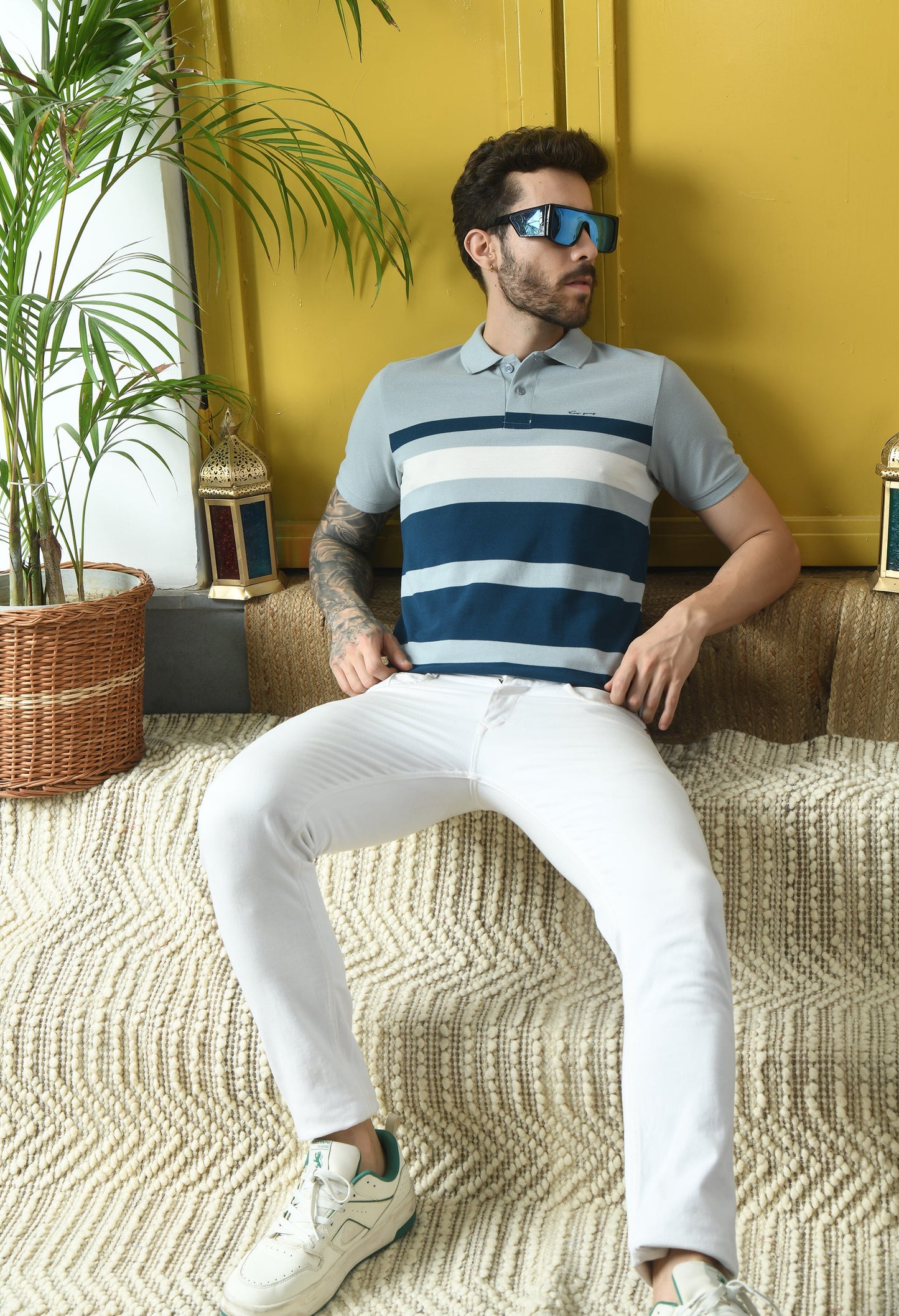 Arbour Men Polo Neck Stripes casual Slim Fit T-Shirt