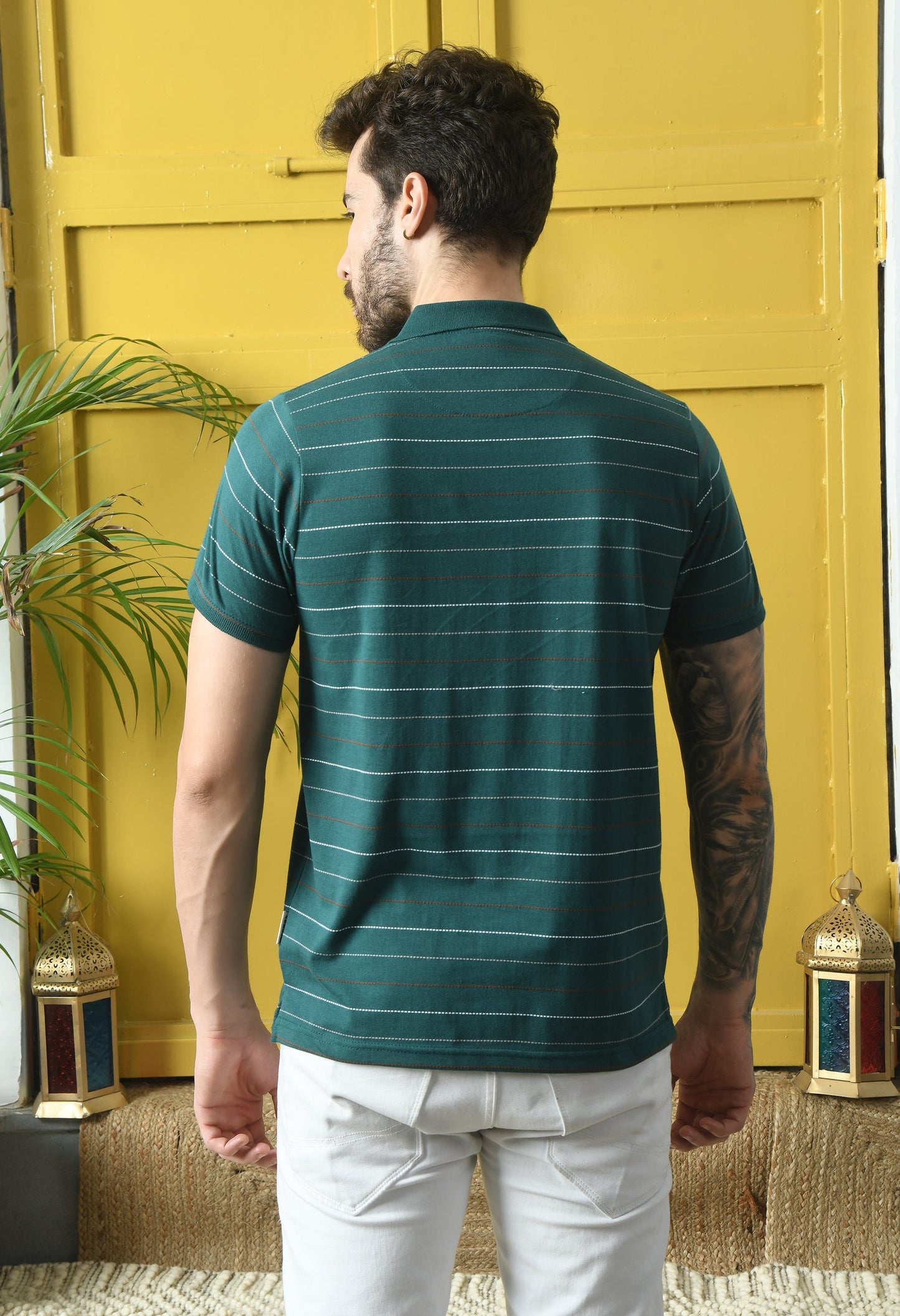 Arbour Men Polo Neck Stripes Pocket Half sleeves T-Shirt