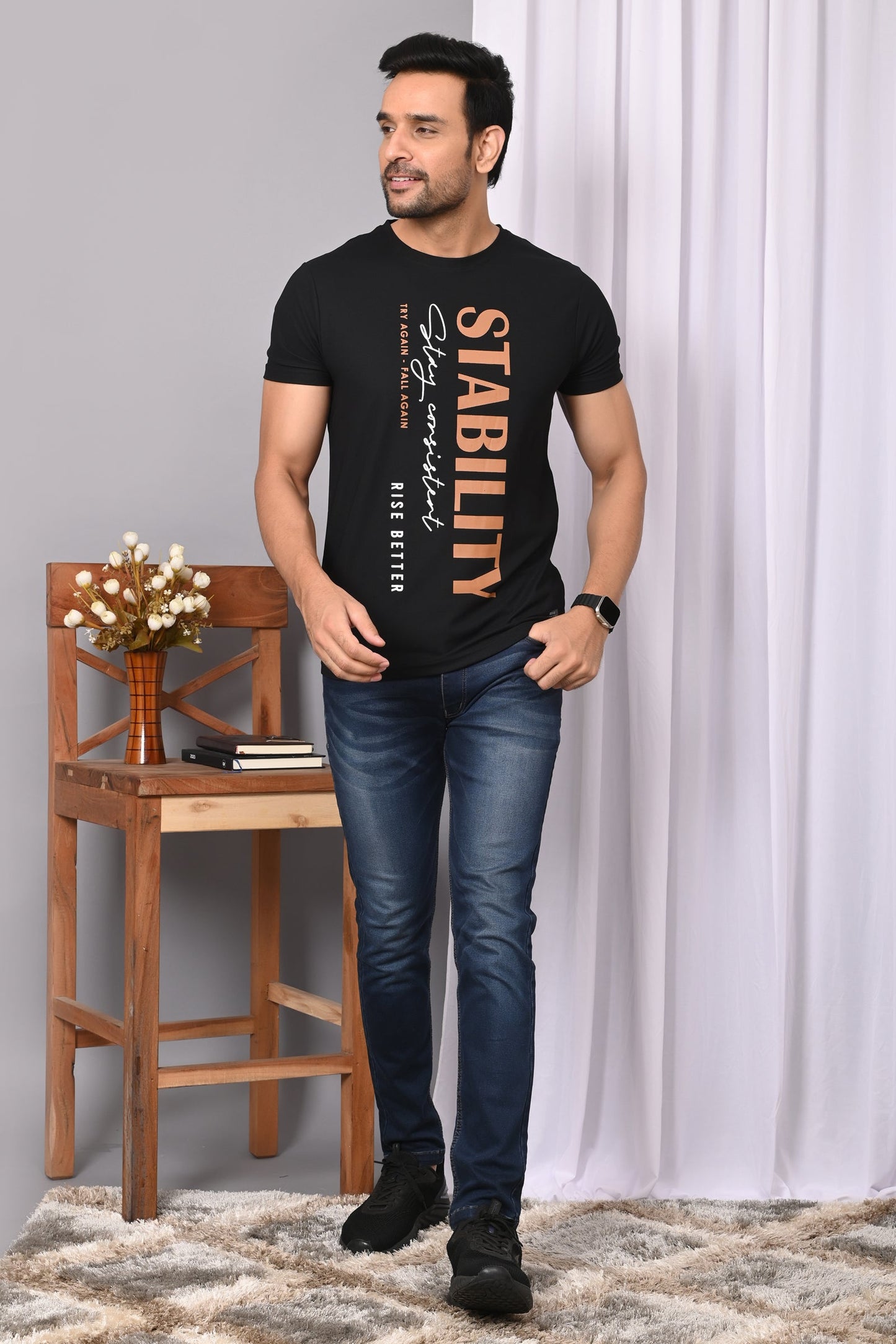 Arbour Men Round Neck Printed Half Sleeves T-Shirt