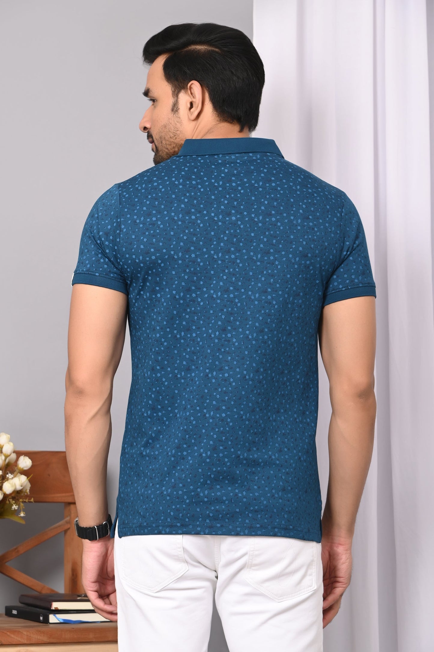 Arbour Men Polo Neck Allover Print Half Sleeves T-Shirt