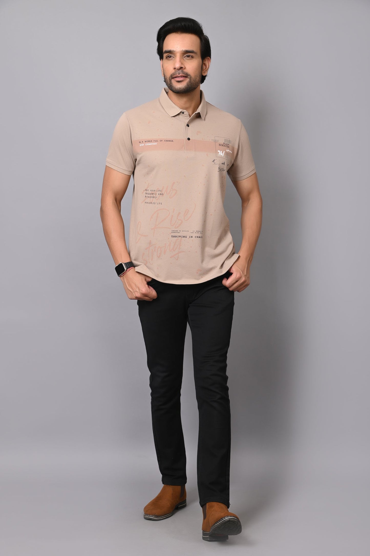 Arbour Men Polo Neck Prinded Half Sleeves T-Shirt