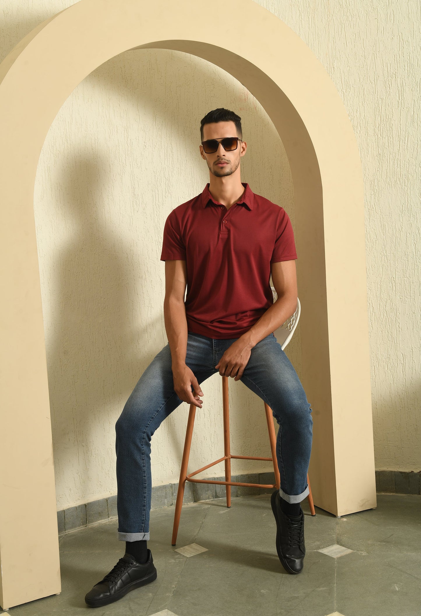 Arbour Men Polo Neck Solid Half Sleeves T-Shirt