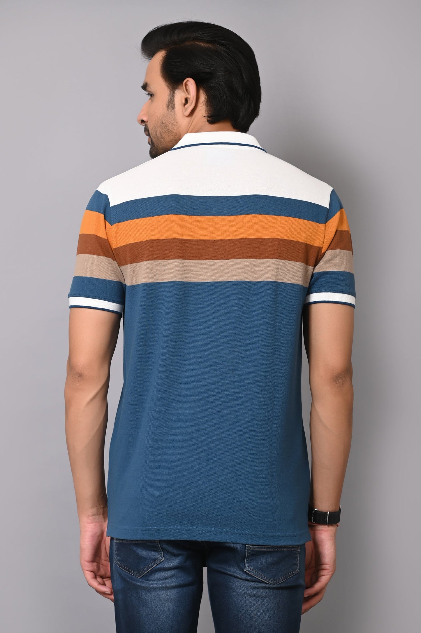 Arbour Men Polo Neck Stripes Half Sleeves T-Shirt