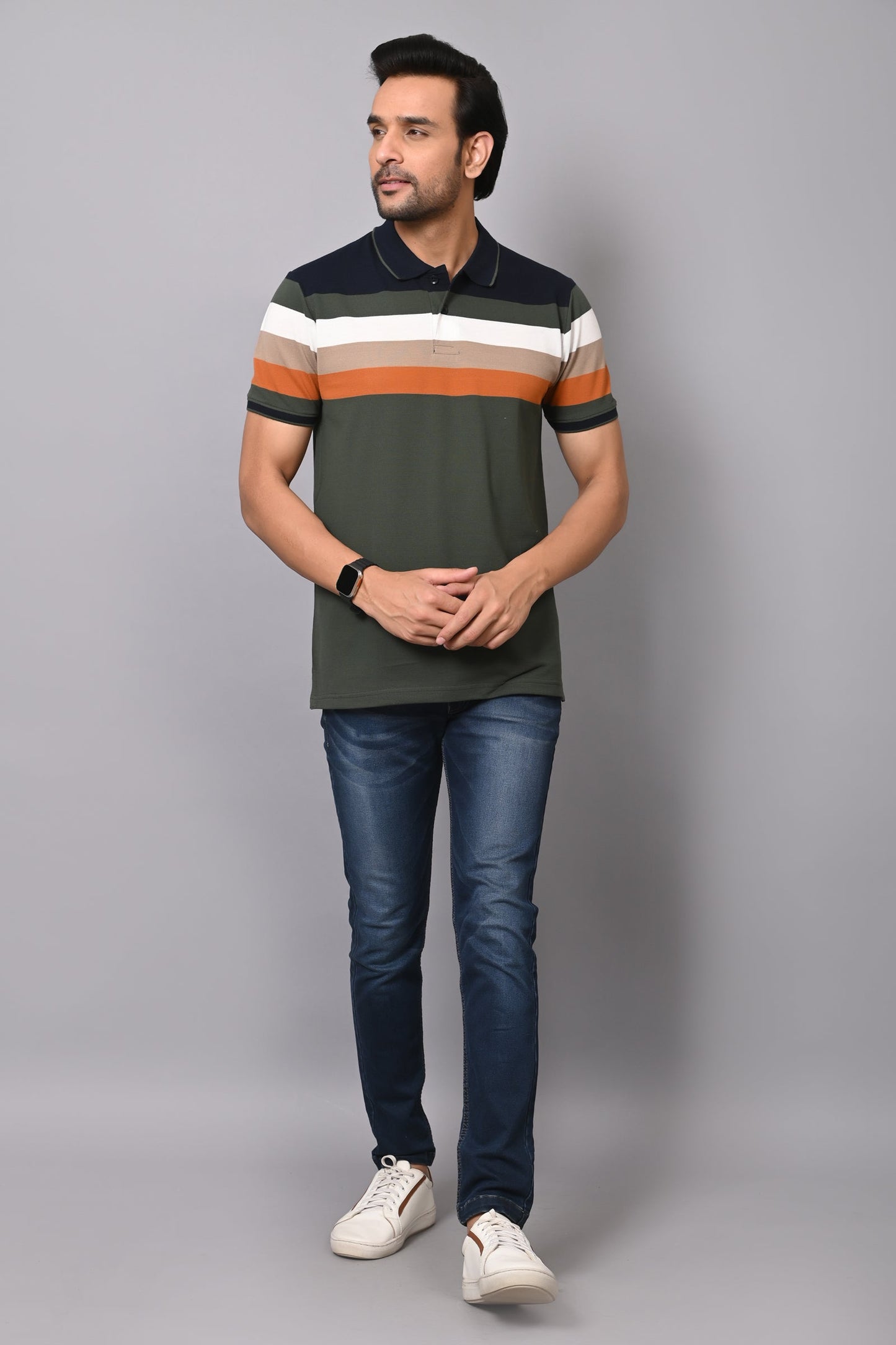 Arbour Men Polo Neck Stripes Half Sleeves T-Shirt