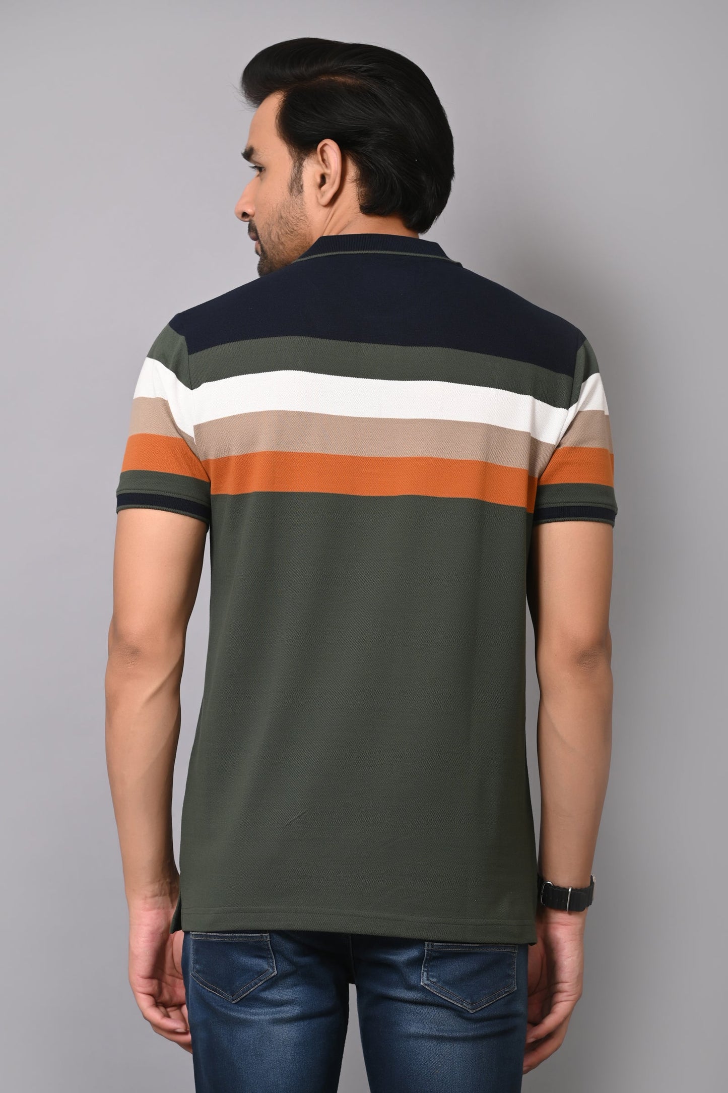 Arbour Men Polo Neck Stripes Half Sleeves T-Shirt