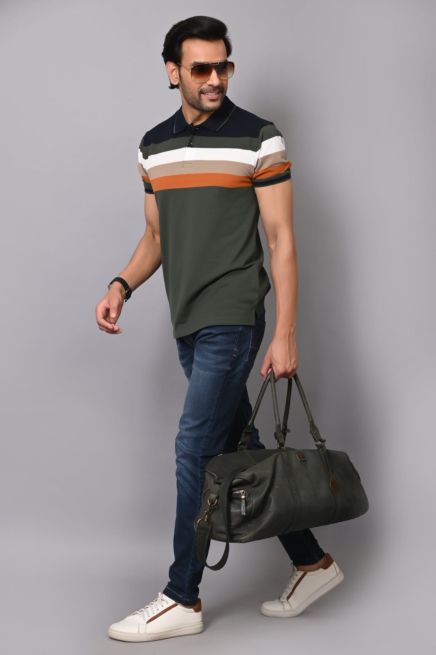 Arbour Men Polo Neck Stripes Half Sleeves T-Shirt