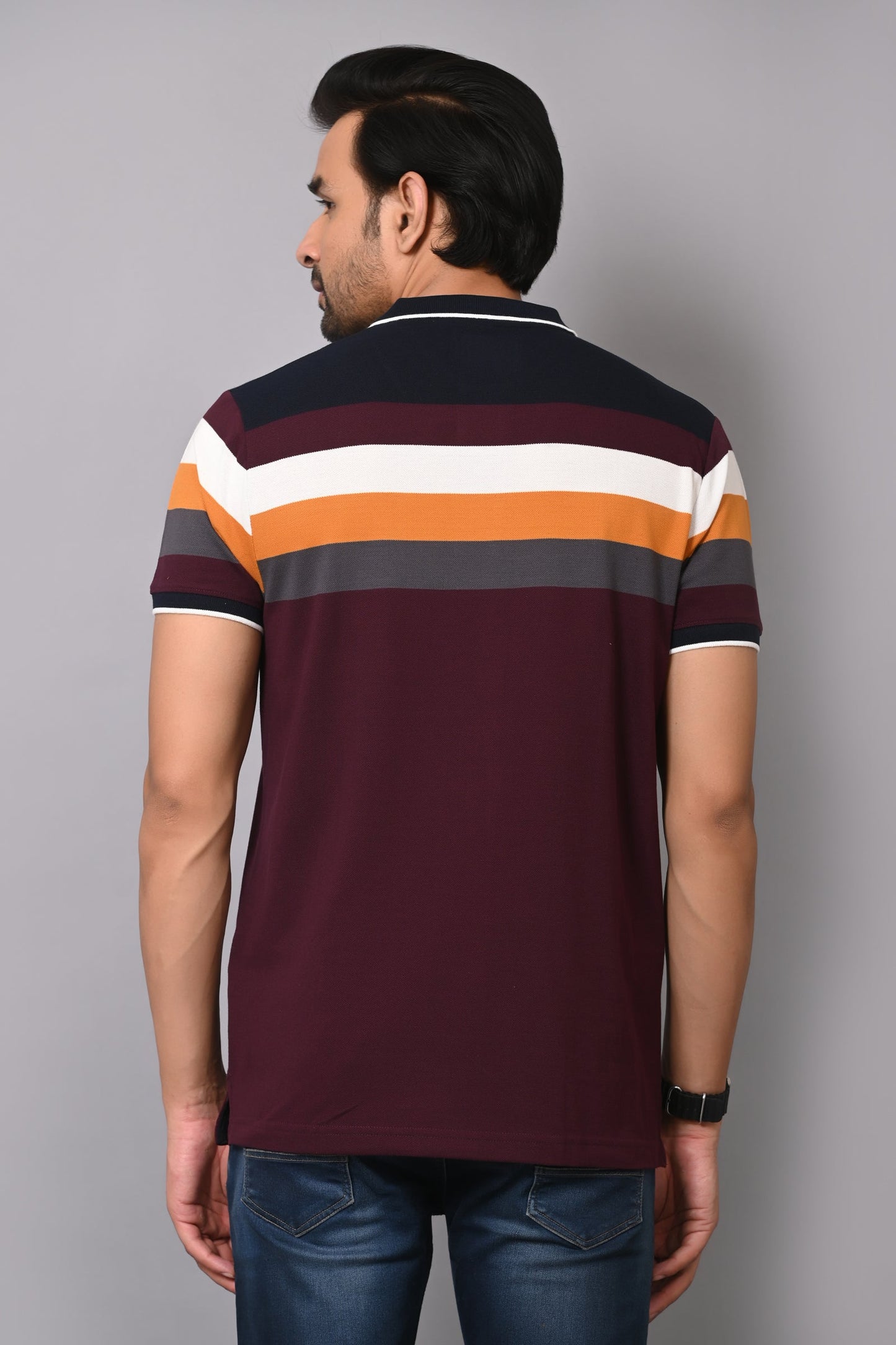 Arbour Men Polo Neck Stripes Half Sleeves T-Shirt