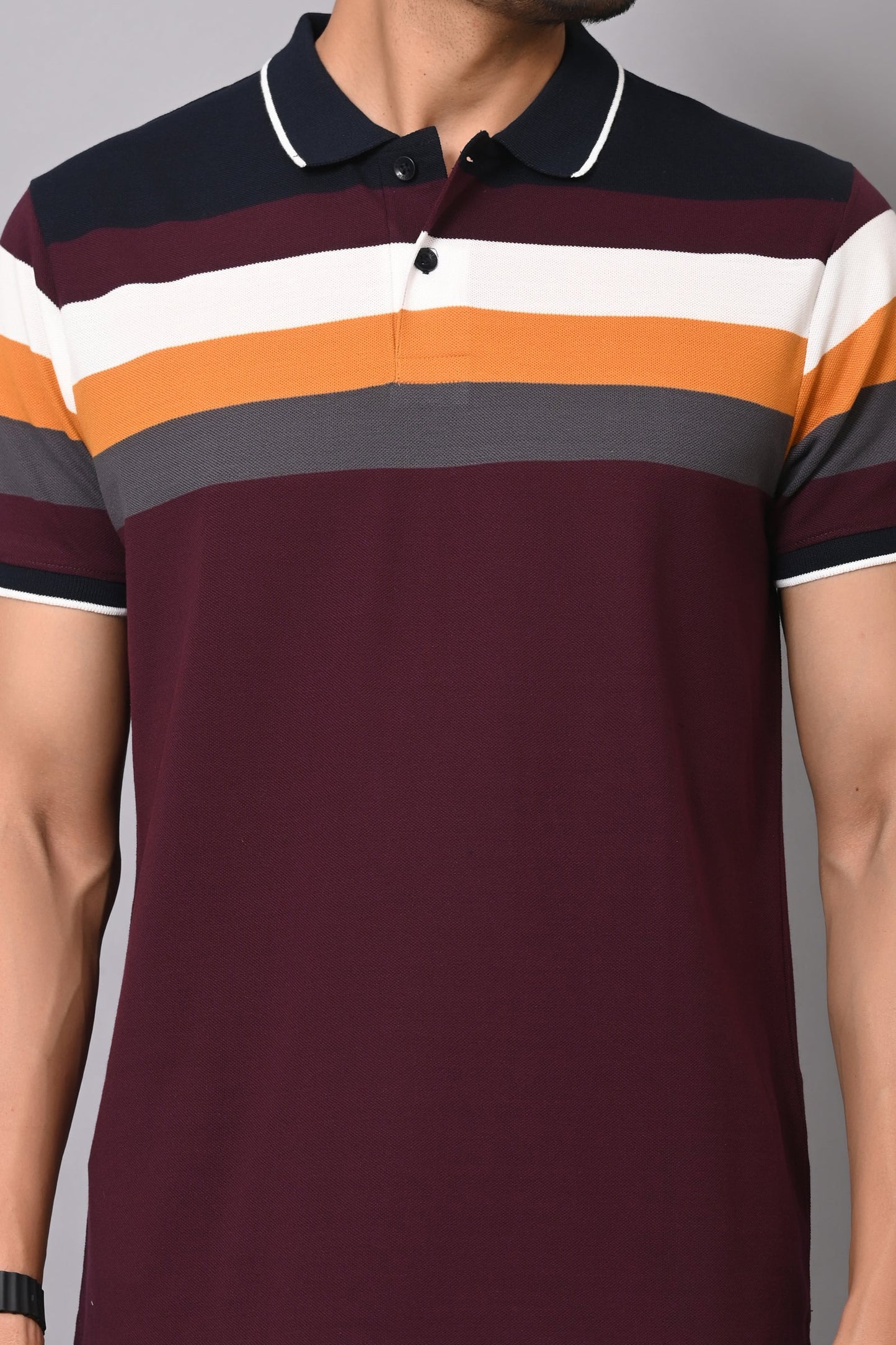 Arbour Men Polo Neck Stripes Half Sleeves T-Shirt