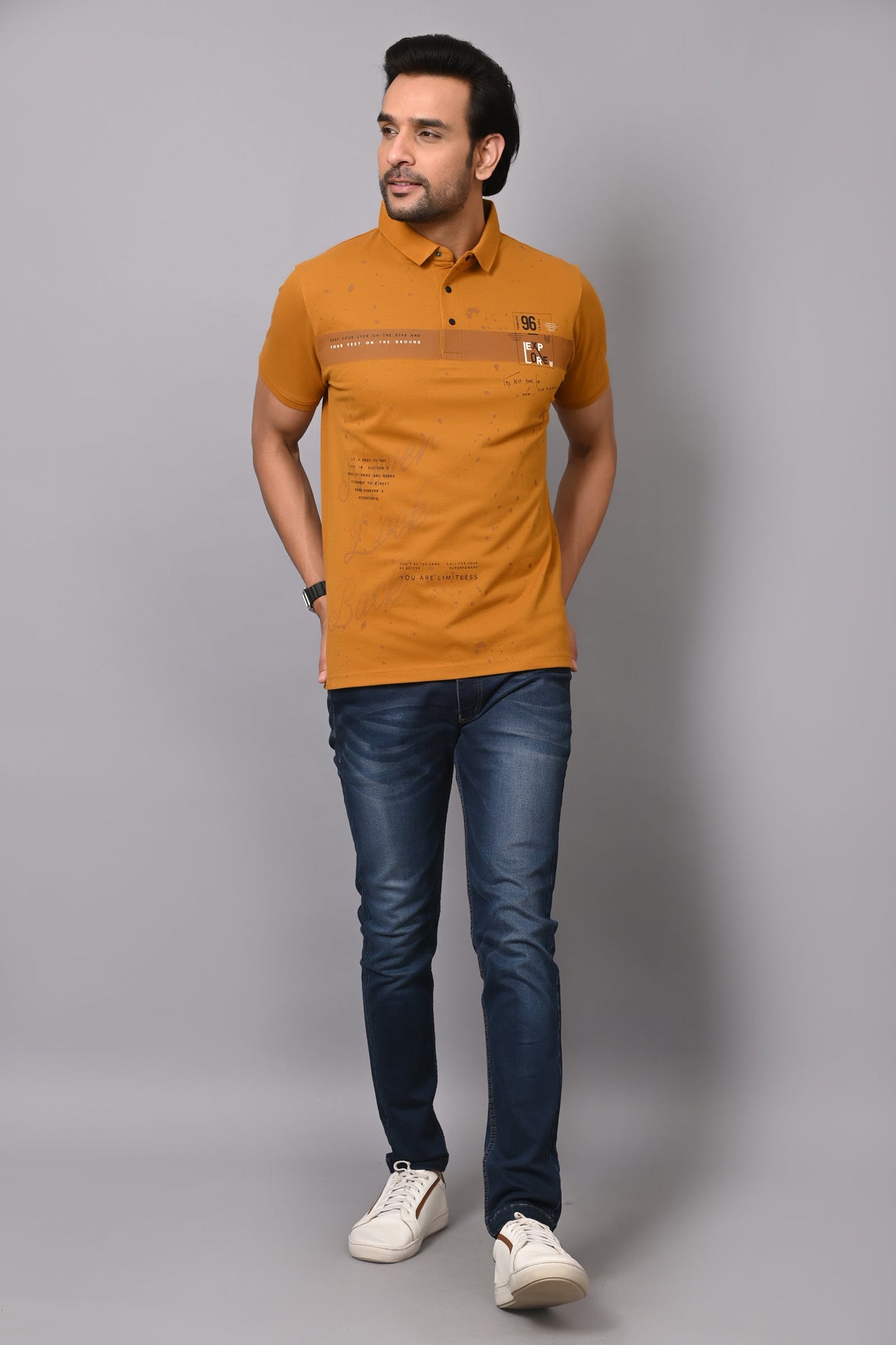 Arbour Men Polo Neck Prinded Half Sleeves T-Shirt