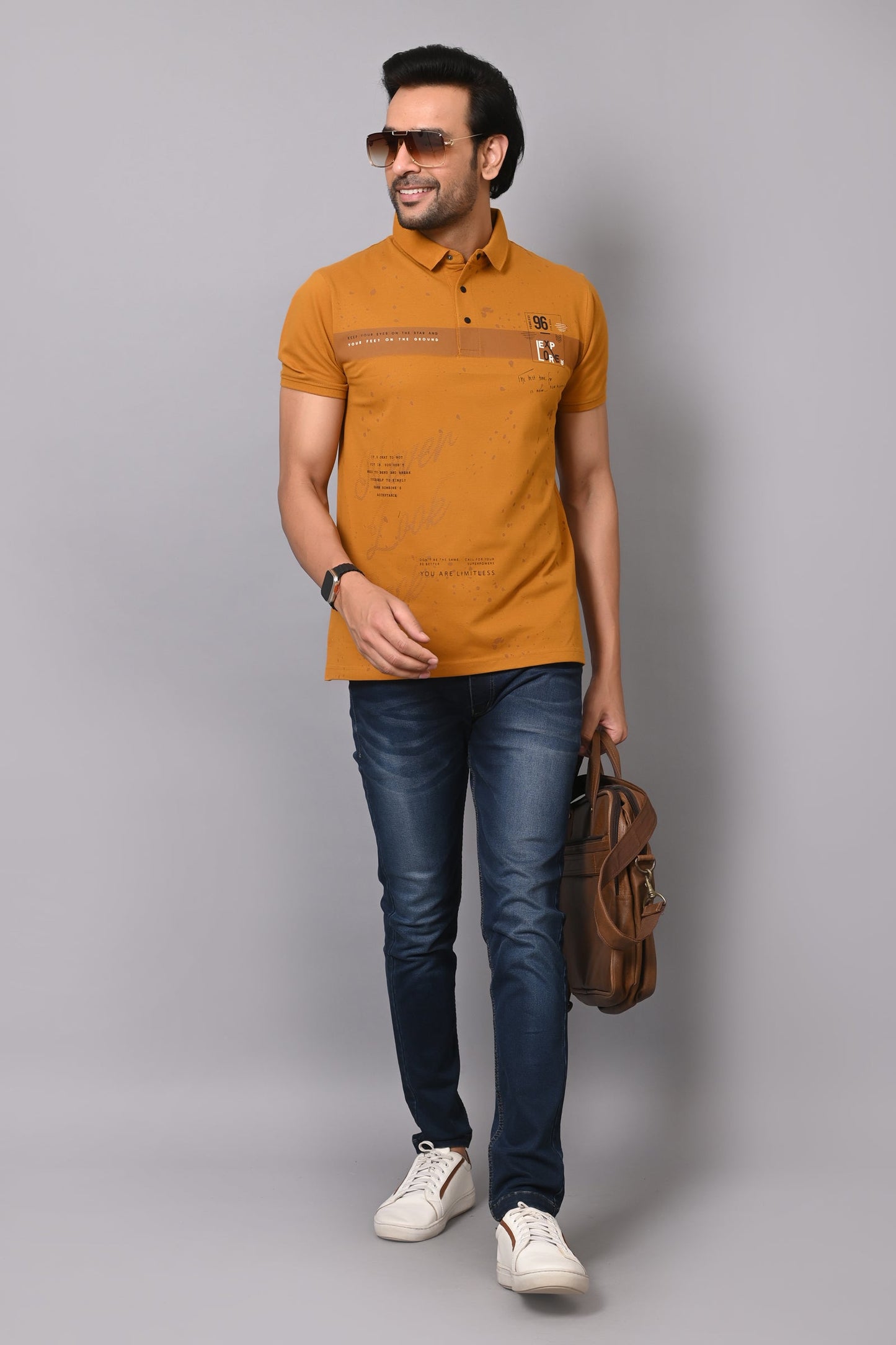 Arbour Men Polo Neck Prinded Half Sleeves T-Shirt