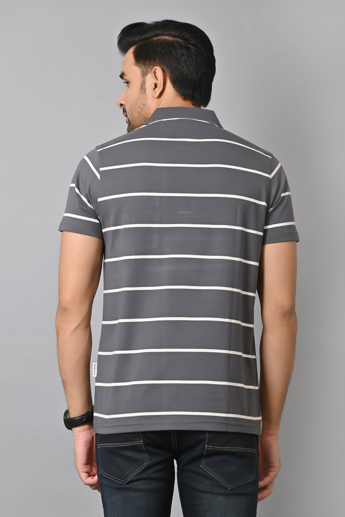 Arbour Men Collar Neck Pocket Stripes Half Sleeves T-Shirt