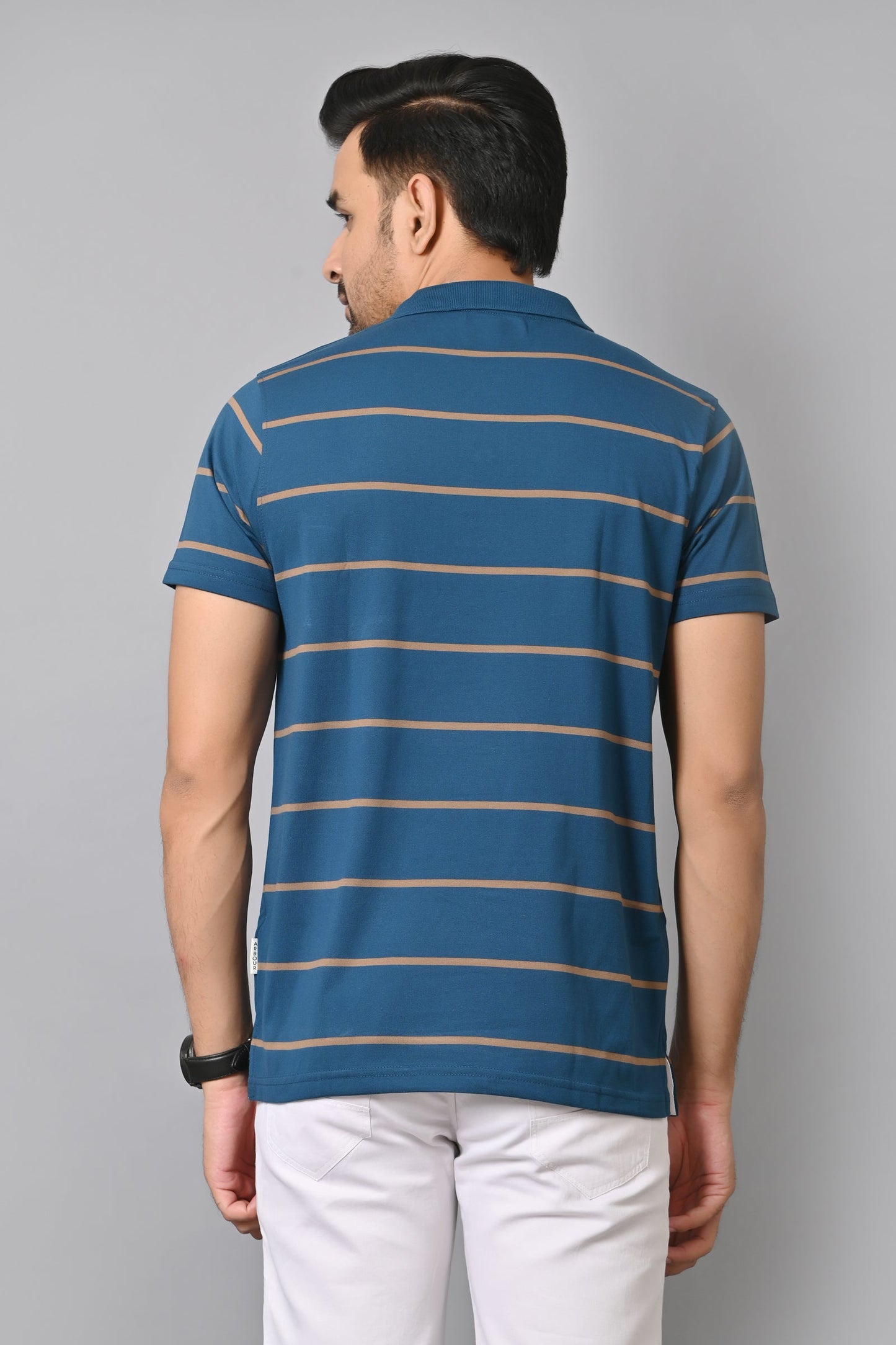 Arbour Men Collar Neck Pocket Stripes Half Sleeves T-Shirt