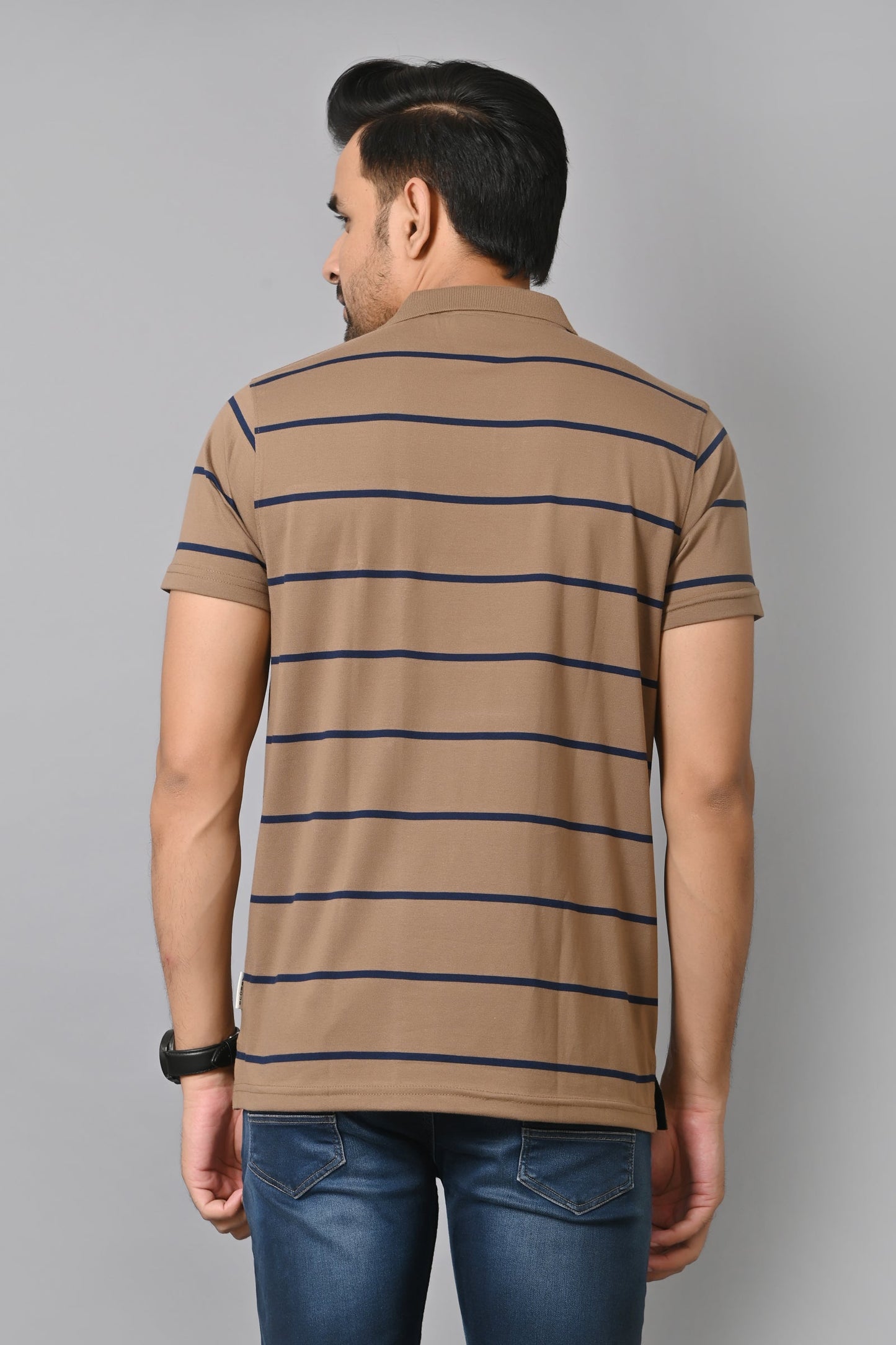 Arbour Men Collar Neck Pocket Stripes Half Sleeves T-Shirt